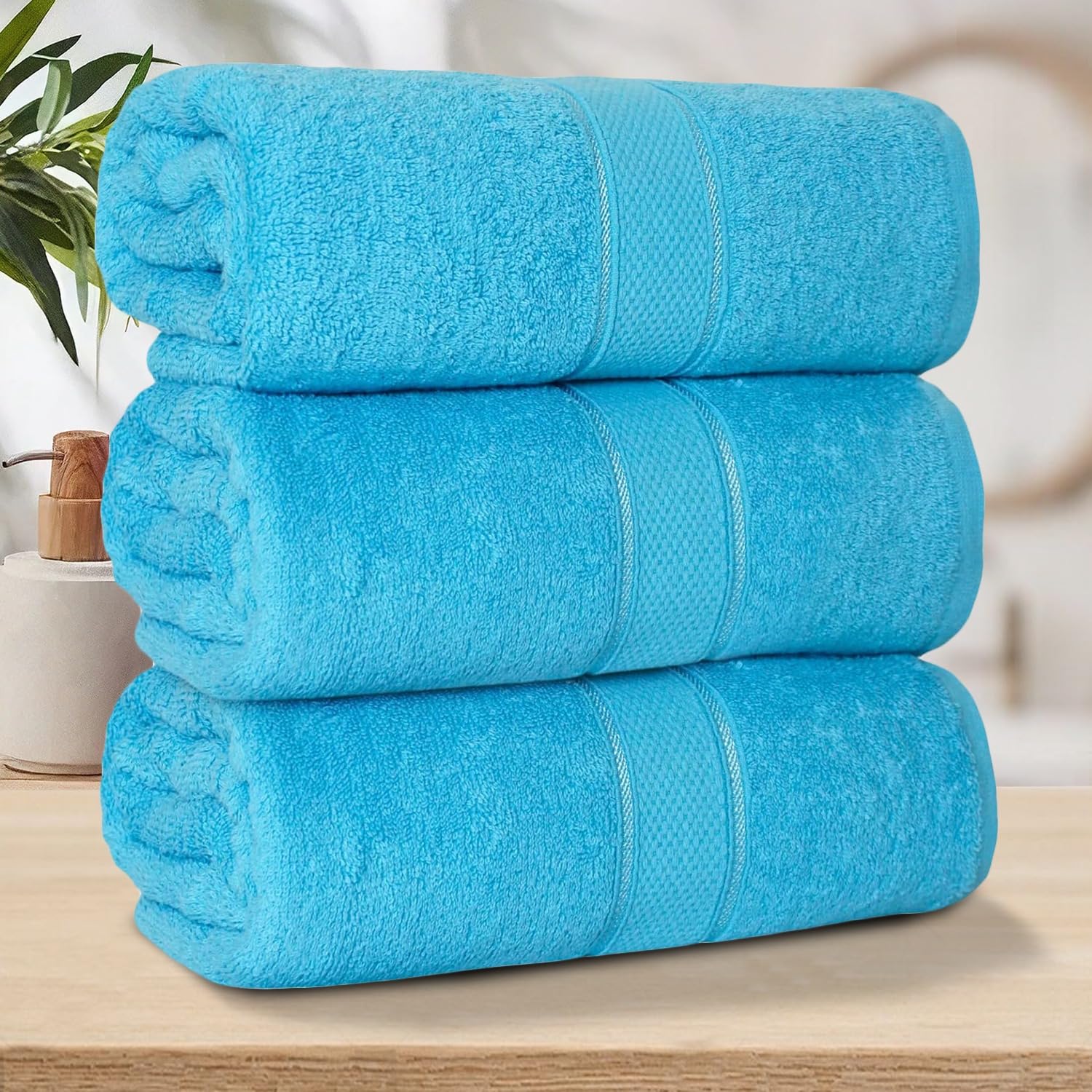 ZZZMRH 3 Pack Luxury Bath Sheets towels (90 x 180 cm) - 100% Egyptian Cotton Soft Absorbent Quick Dry Extra Large Bath Sheet โ Super Soft Hotel Quality Bath Towel, Aqua