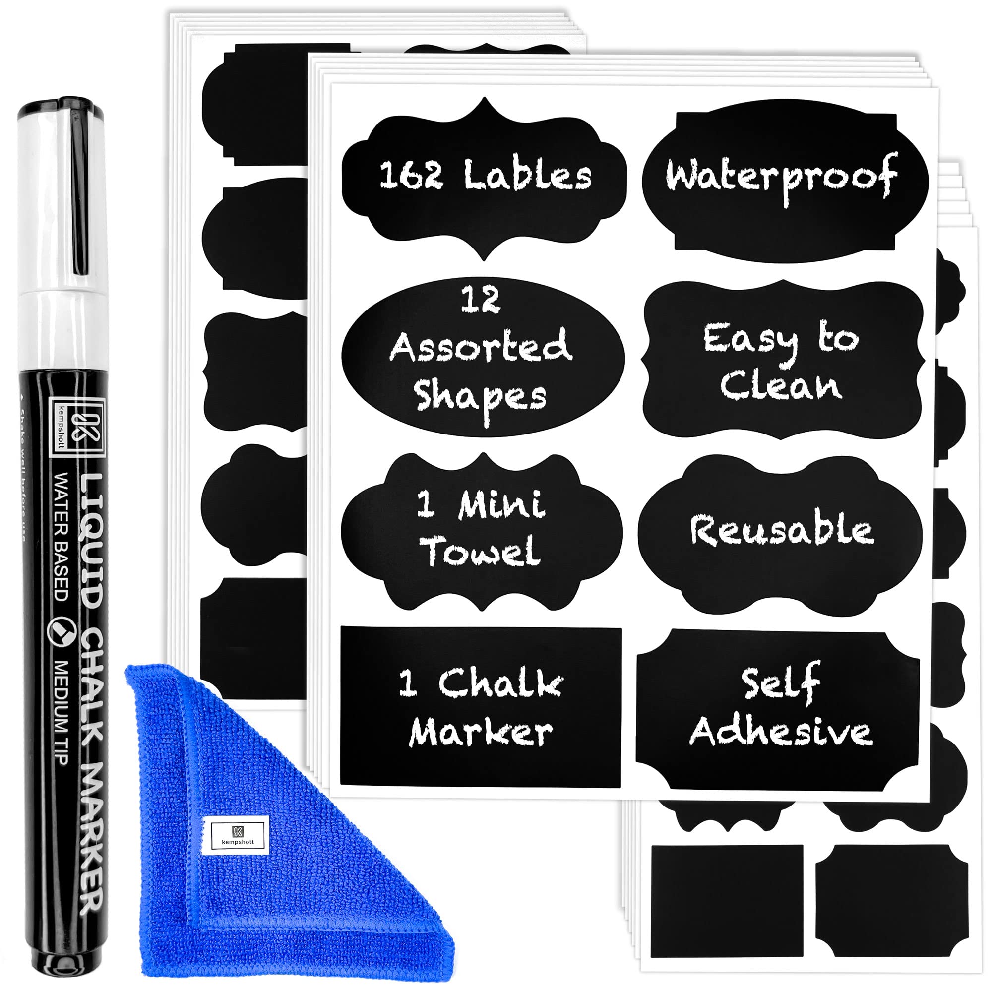 Buy Kempshott 162 Chalkboard Labels in 12 Assorted Shapes & 3 Sizes