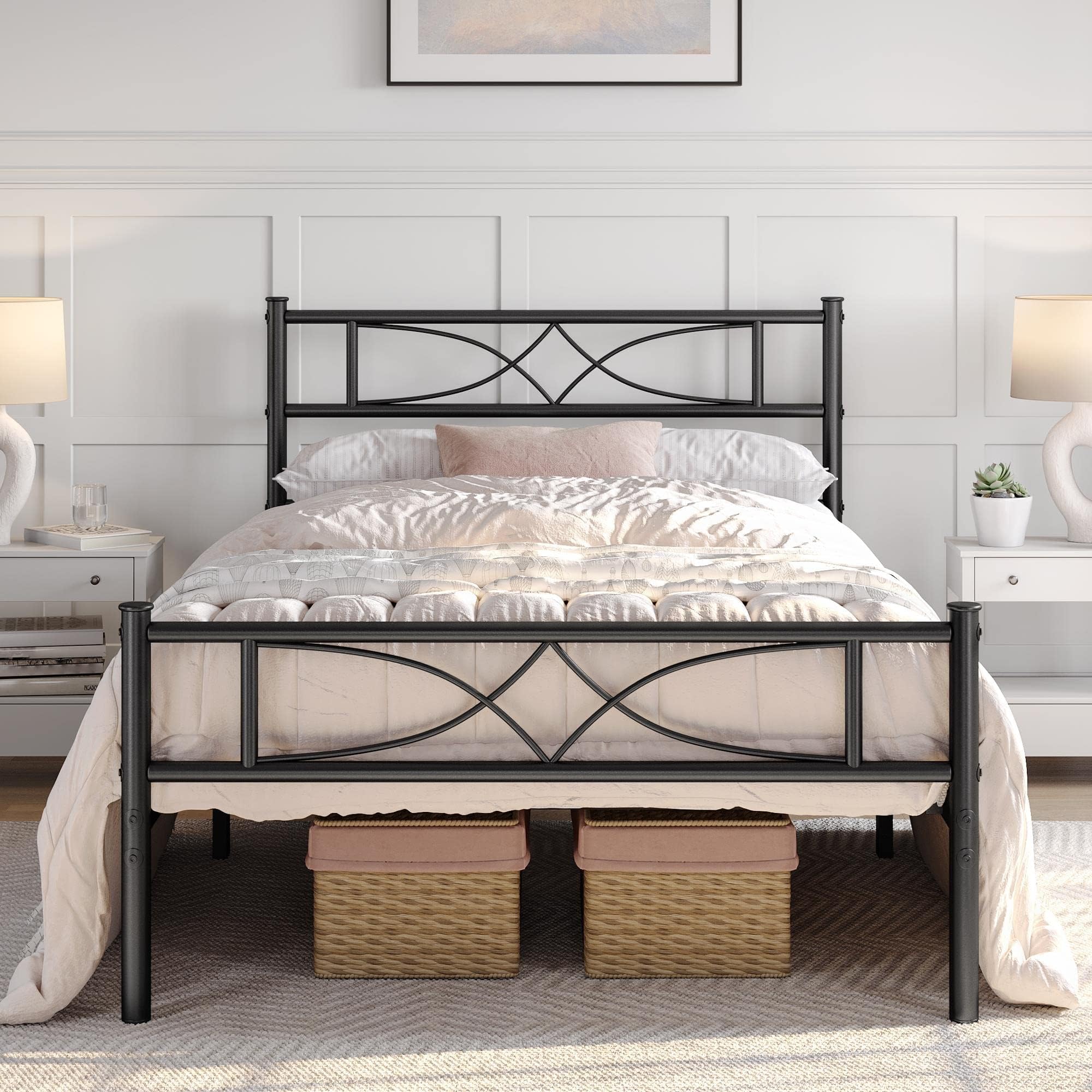 Yaheetech 3ft Single Bed Frames Metal Slatted Bed Platform with Curved Design...