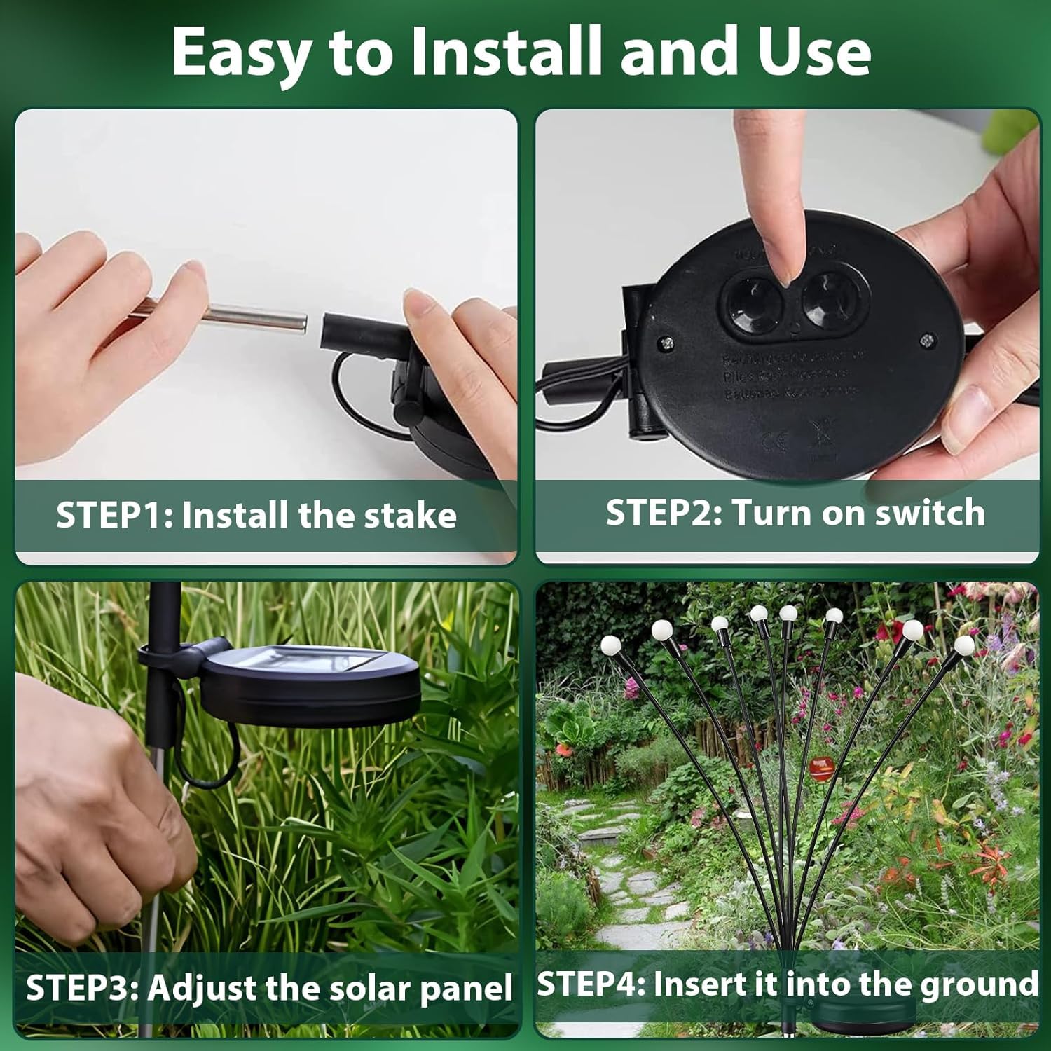 Solar-Gartenleuchten für den Außenbereich, wasserdicht, Glühwürmchen-Lichter, Warmweiß, 6 Stück | 2 Beleuchtungsmodi, Auto On/Off, 48 LED Sway mit Wind, Solarleuchten Außen für Garten Hof Weg Dekorationen