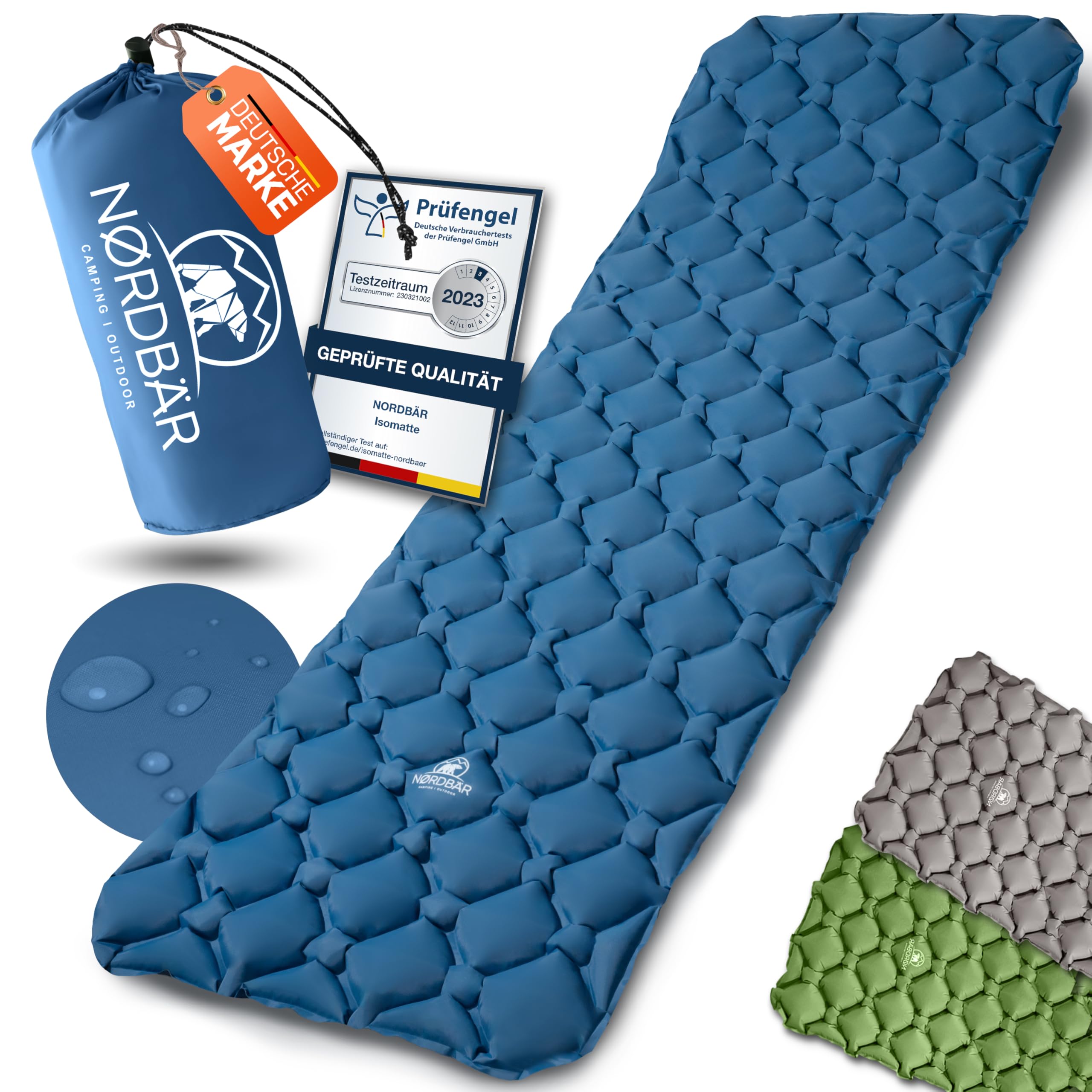 NORDBÄR® Camping Isomatte aufblasbar & Ultraleicht [mit oder ohne Kissen]| Iso Luftmatratze kleines Packmaß für Camping, Outdoor & Zelten | Campingmatte, Schlafmatratze, Reisematratze
