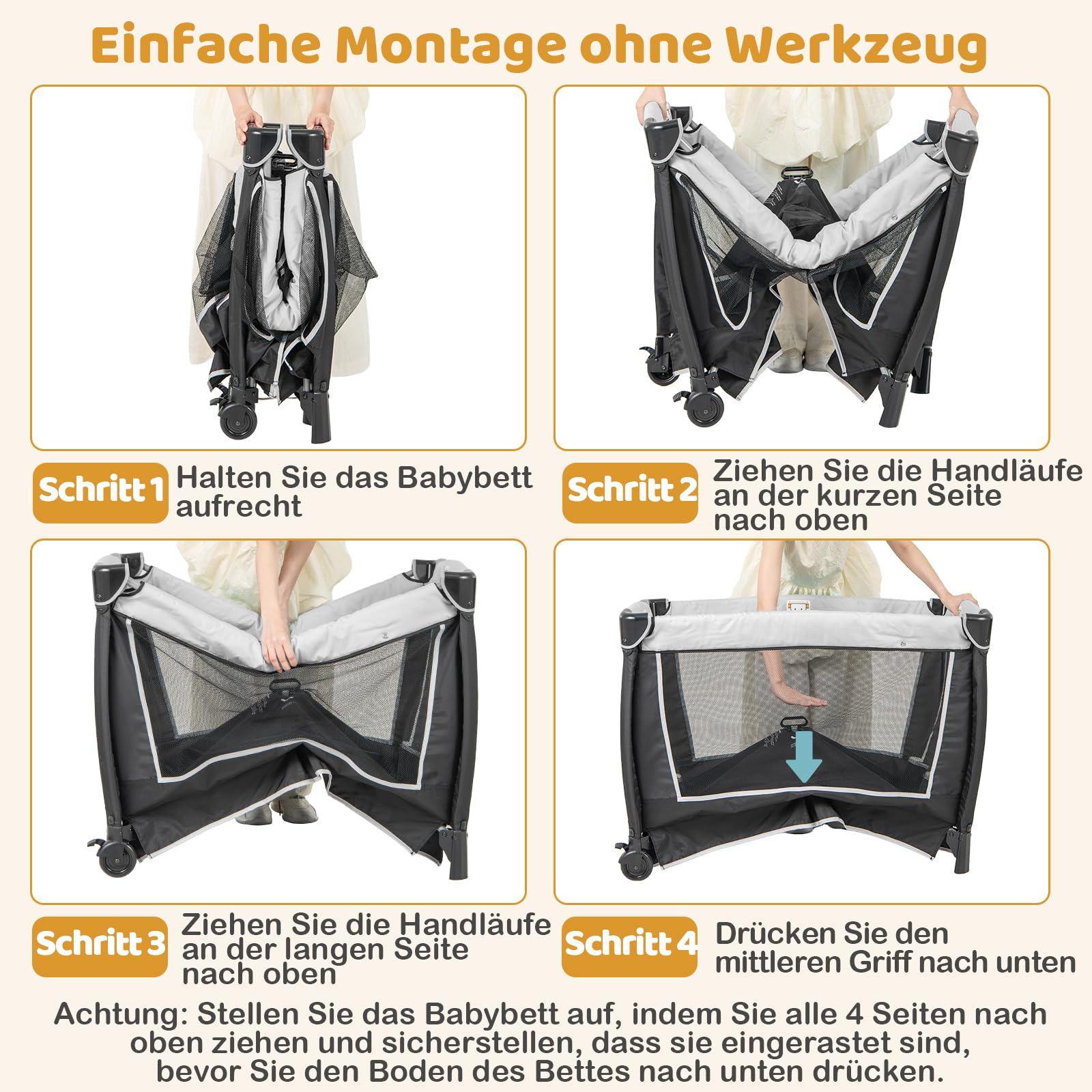COSTWAY 6 in 1 Reisebett mit Matratze, mobile Babywiege mit verstellbarem Vordach, Babybett Beistellbett klappbar mit Wickelauflage, Spieluhr & Tragetasche für Baby bis 3 Jahre, 15 kg Belastbar (Grau)