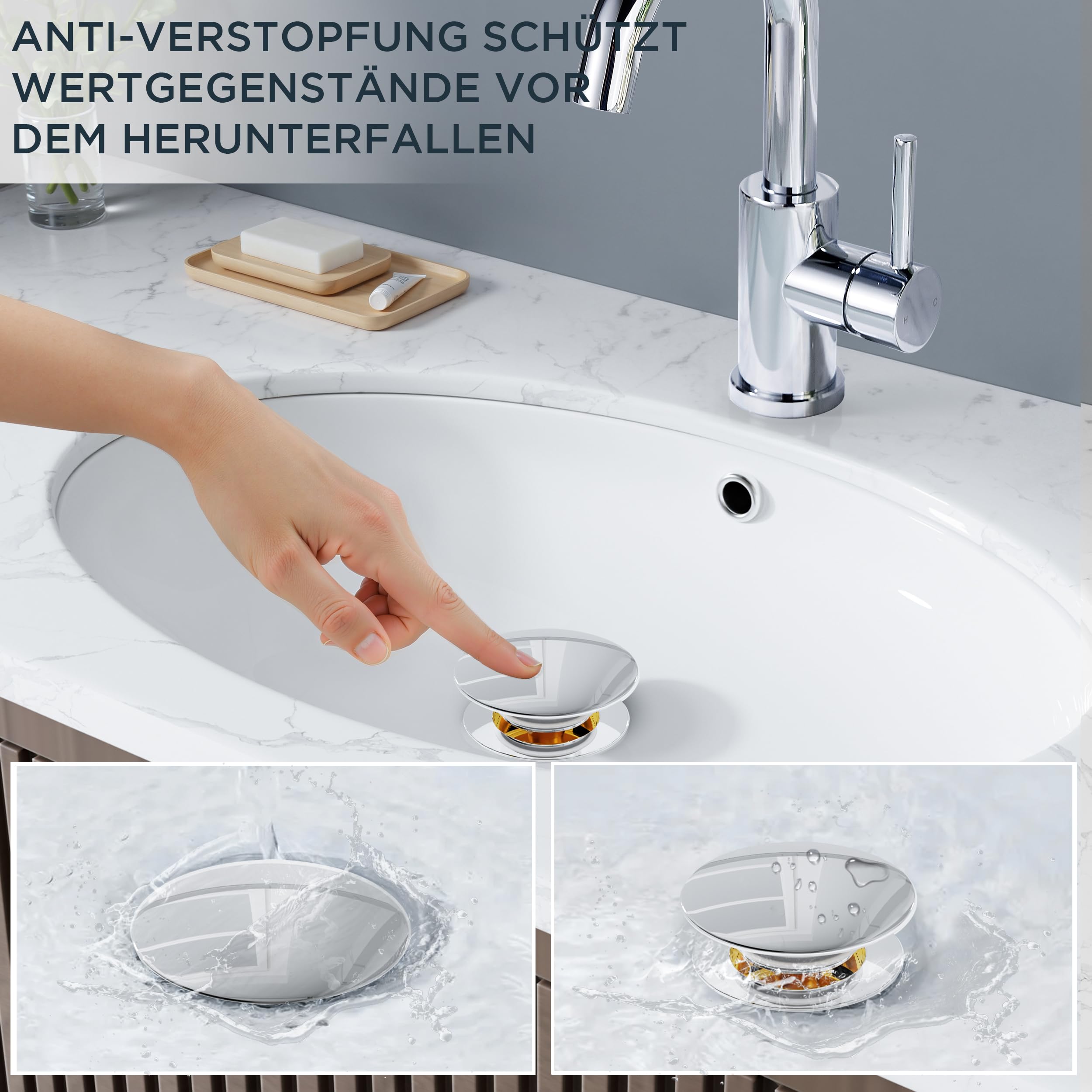 FORIOUS Wasserhahn Bad Hoch mit Ablaufgarnitur,360° Drehbar Edelstahl Waschtischarmatur Hoch mit Warm/Kaltwasser Mischbatterie Einfache Montage für Badezimmer Waschbecken
