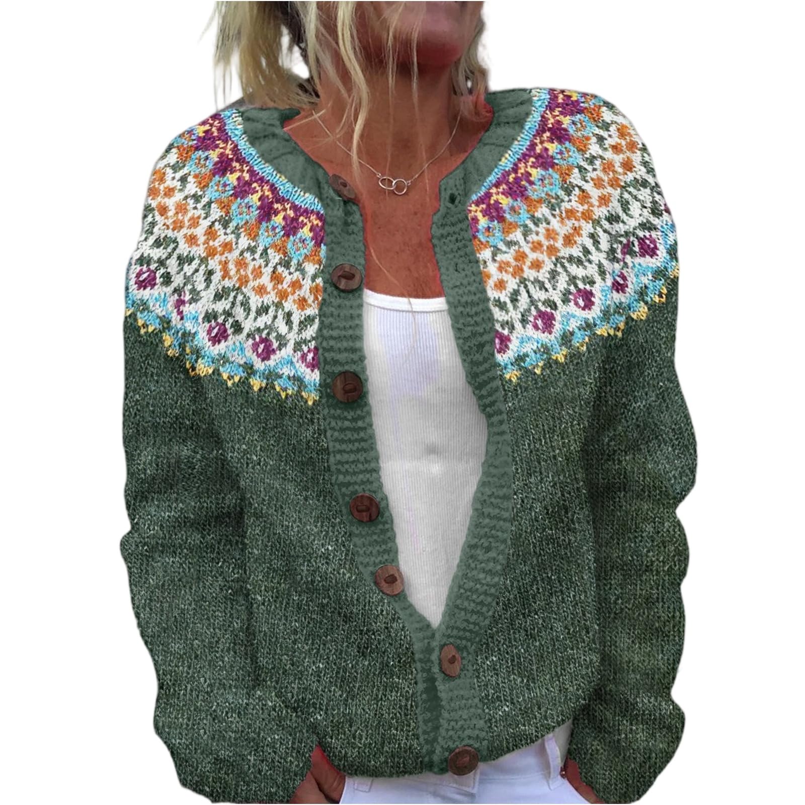 Cardigan Sweaters for Women Trendy Button Up Knitted Fair Isle Cardigan Sweaters Open Front Jackets Winter Outfits