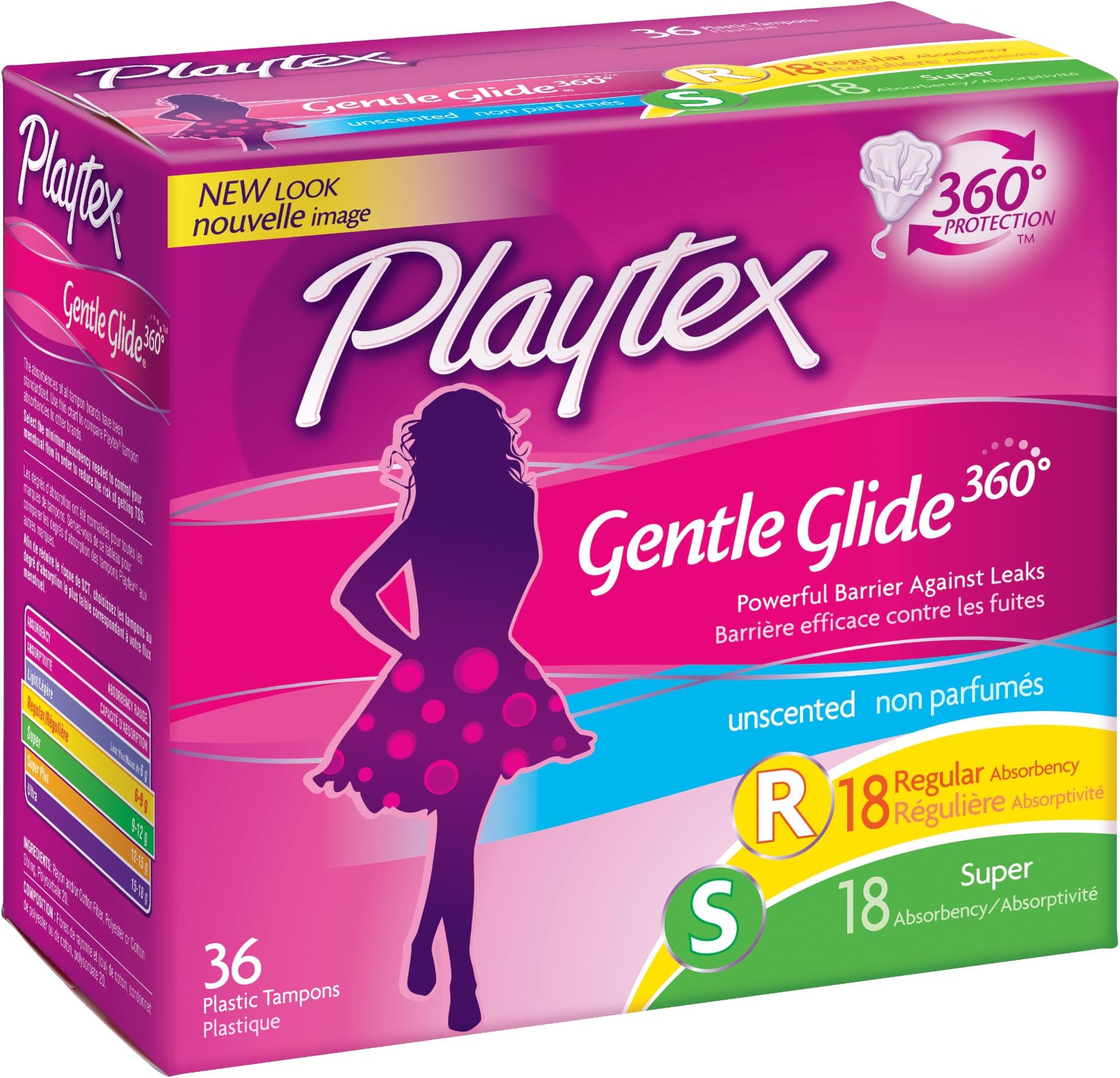 Gentle Glide Tampons, Plastic, Multi-Pack, Unscented, 18 regular/18 super 36 ct.