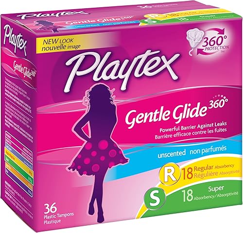 Playtex Tampones Gentle Glide, plástico, paquete múltiple, sin perfume, 18 regulares/18 super 36 ct.