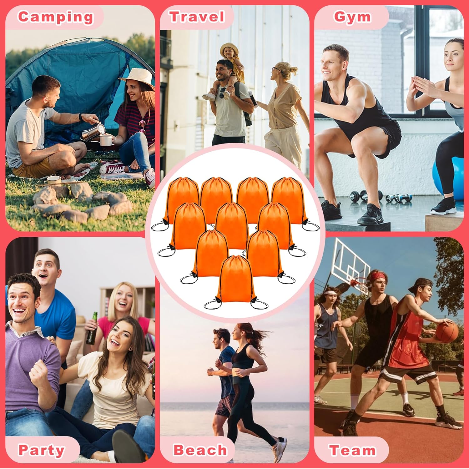 50 Pcs Drawstring Backpack Bulk,Drawstring Bags Bulk,Sports Gym Cinch Bag,Polyester Draw String Backpack for Men Women Gym Sports Travel Swimming(Orange, 16.5 x 13.3 inch)