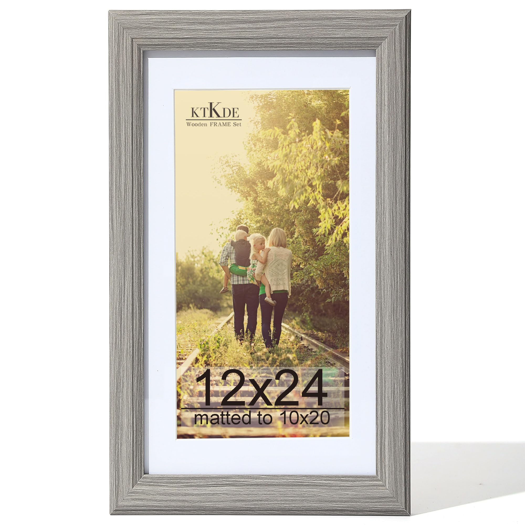 KTKDE 12x24 Picture Frame,Poster Frame Display Pictures 10 x20 with Mat or 12x24 Without, Tempered Glass,24 by 12 Gray Wooden Frame Wall Gallery Photo