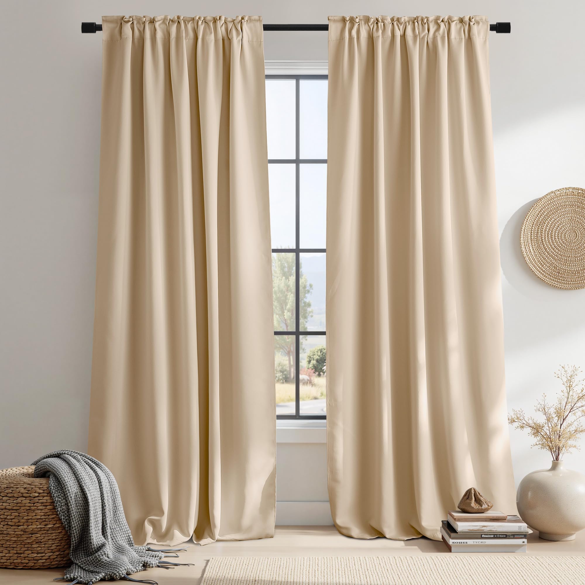 NICETOWN Window Treatment Room Darkening Draperies - (Biscotti Beige Color) 52 Width X 108 Length, Room Darkening Curtains and Drapes for Bedroom