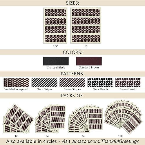 Miniatura 5 de Pegatinas rectangulares de 2 x 0.5 pulgadas con patrón de corazón único  24 piezas  Papel de huelga de rayas marrones con adhesivo precortado en