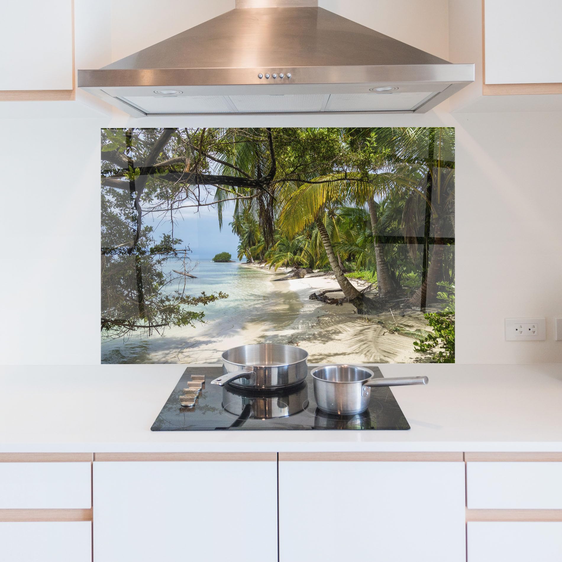 ARTHUB® Crédence de Cuisine en Verre 70x100 cm, Island Beach | Protection Contre Les éclaboussures, Revêtement Mural en Carreaux, Plaque en Verre, Verre trempé, Paysages, Plages