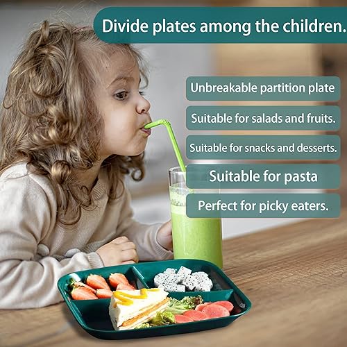 Miniatura 3 de DYB DONGYONGBAO Platos divididos de paja de trigo para adultos de 10 pulgadas, placas de control de porciones cuadradas, placas de compartimento de