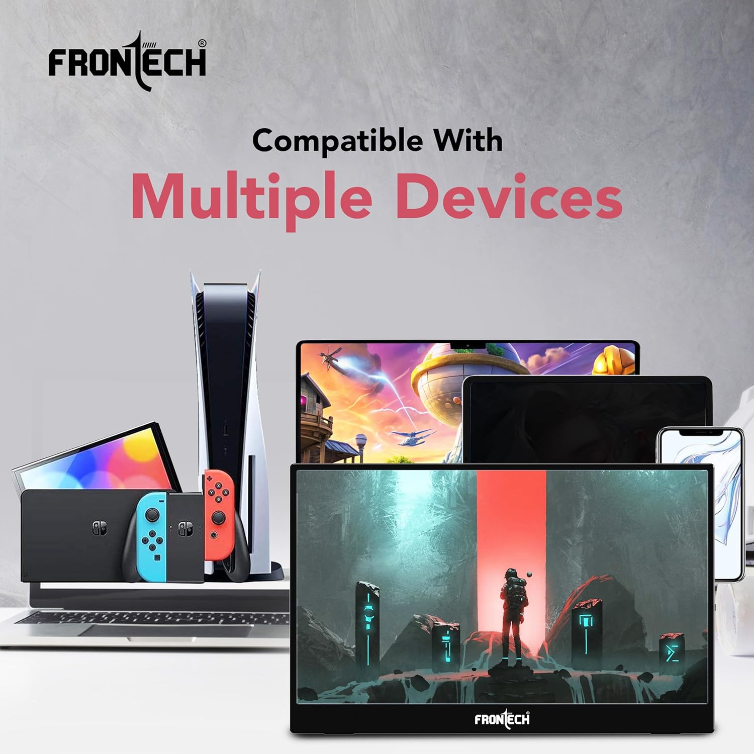 FRONTECH 15.6" Portable LED Monitor, Full HD IPS, Dual Type-C & Mini HDMI, Built-in Speakers, 180° Stand, Works with Laptop/PS5/Switch/Phone, 1-Year Warranty (MON-0023) 29 81+fUkfnL0L. SL1500