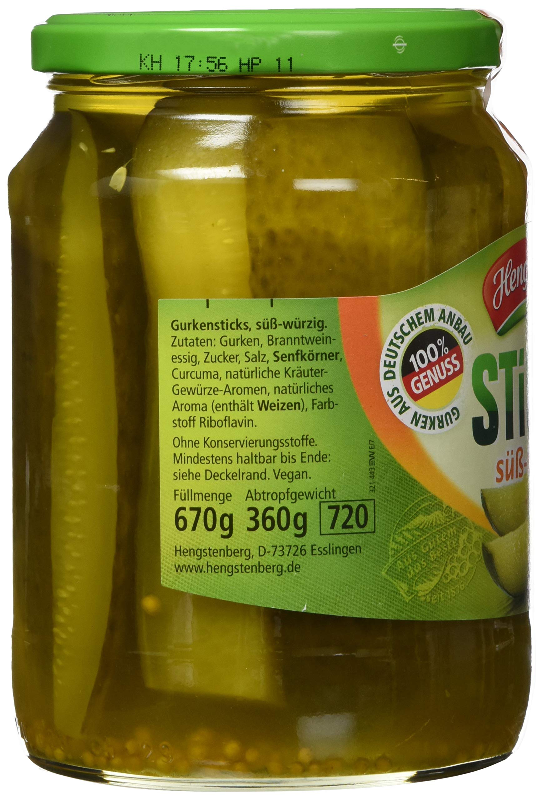 Hengstenberg Sticksi Gurkenviertel süß-würzig, 12er Pack (12 x 360g)