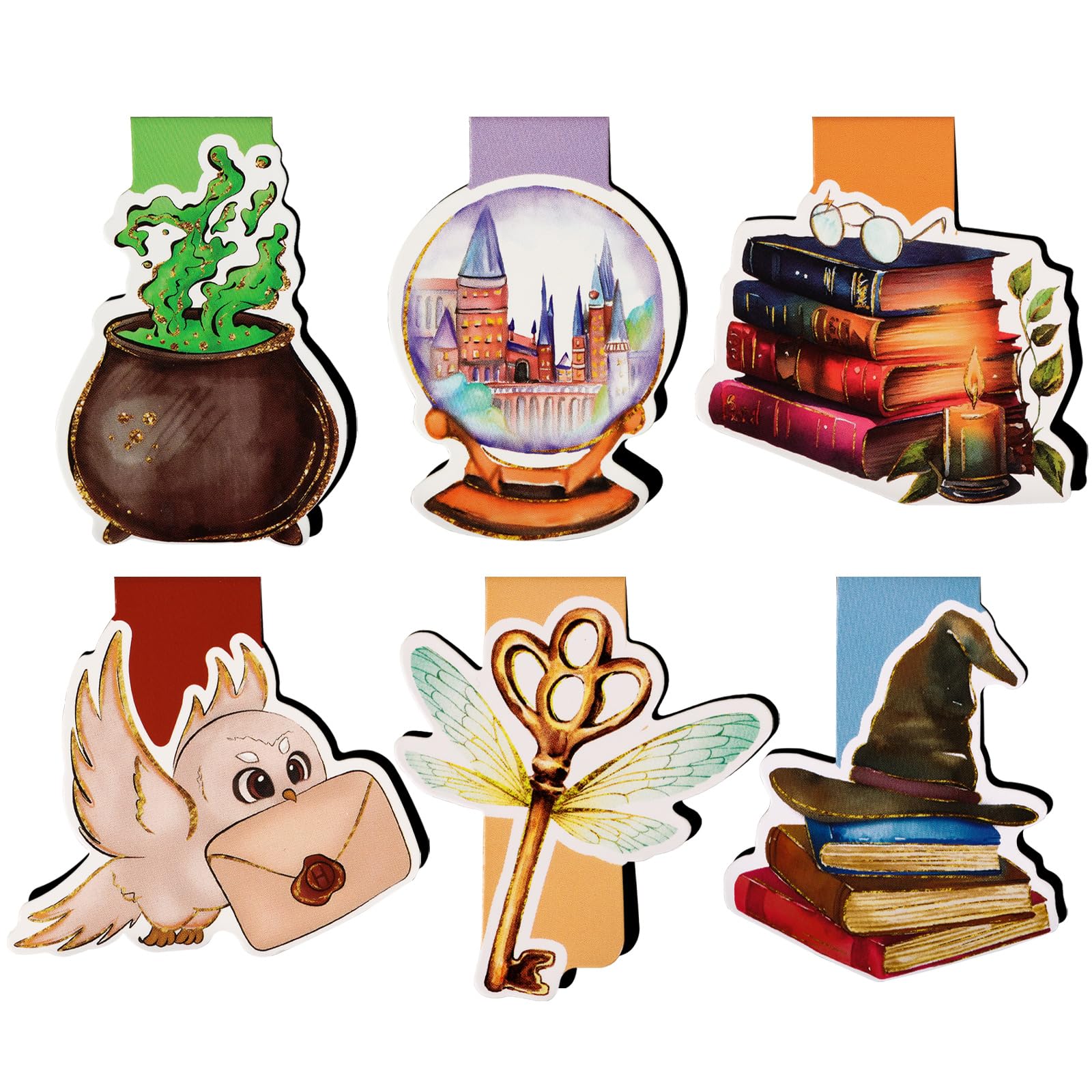 6pcs Marcapáginas Magnéticos Mundo de Magos Marcadores de Libros para Niños Clip de Página Magnético Suministros de Lectura Regalo para Niños Brujas Magos Amantes de Libros