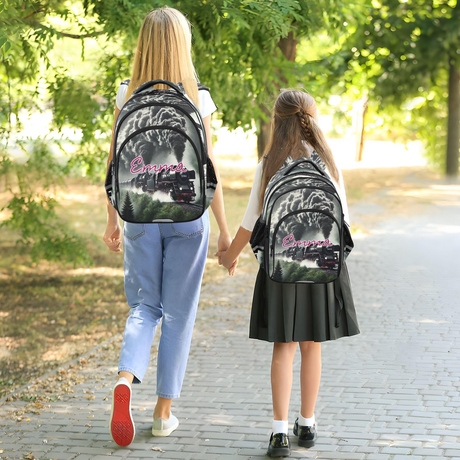 Plecak dla chłopców szkolnych dziewcząt ze spersonalizowanym imieniem, plecak podstawowy do pociągu parowego, Pociąg parowy, 17 Inch, Tradycyjne plecaki