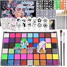 LOUHUA 54 Colors Face Painting Kit for Kids Professional Water Activated Face paint Makeup Kit with Stencils, Gem Stickers, Brushes, for Carnivals, Theme Parties, Festivals, Halloween Cospaly