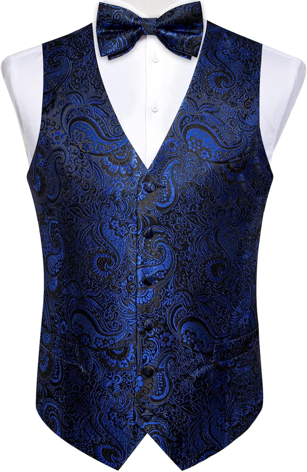 DiBanGu Mens Formal Dress Vest Paisley Jacquard Silk Suit Waistcoat Necktie Bow Tie Set Wedding Party Tuxedo 5PCS - Image 3