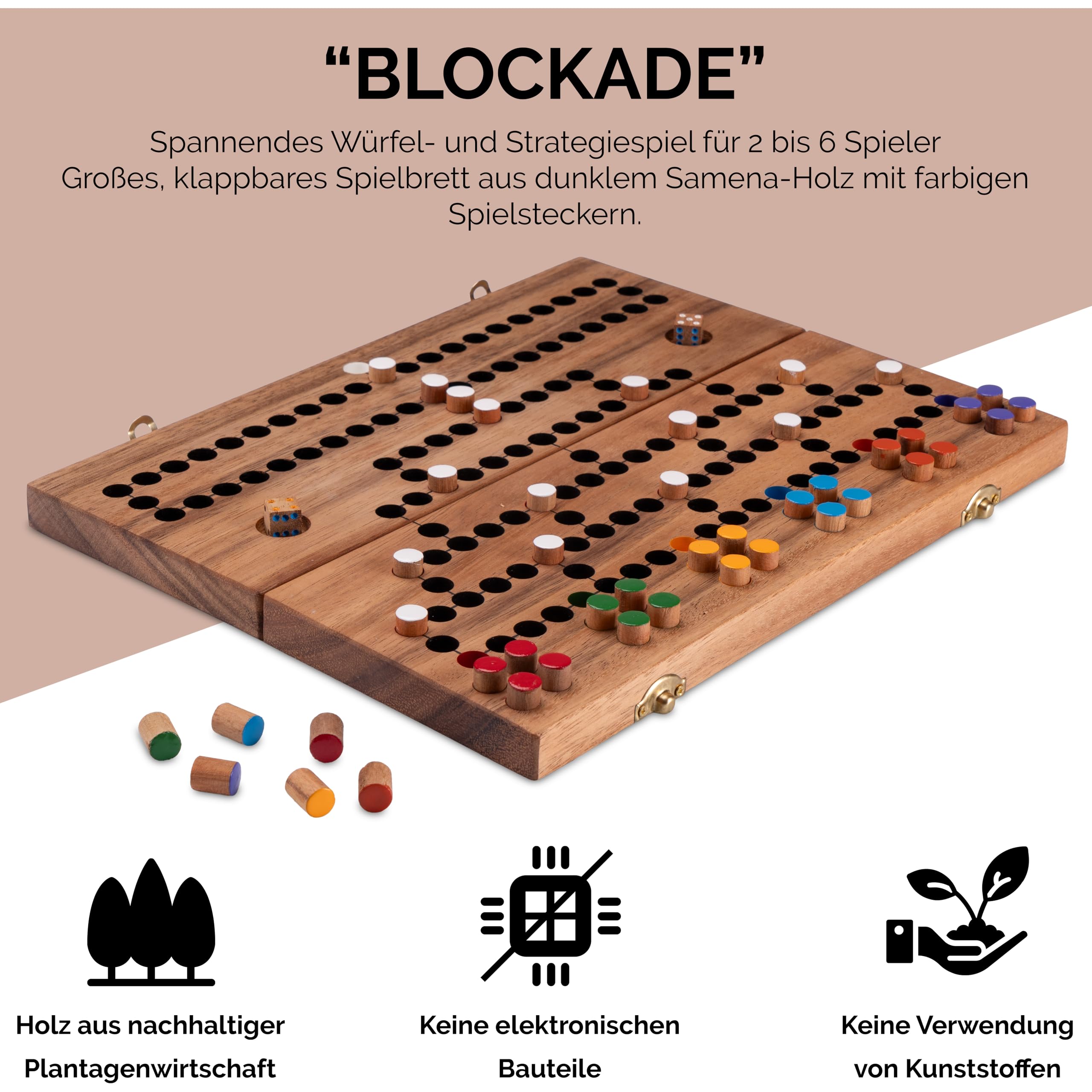 LOGOPLAY Blocus pour 2 à 6 joueurs avec fermeture en métal - Plateau de jeu 26 x 33 cm pliable