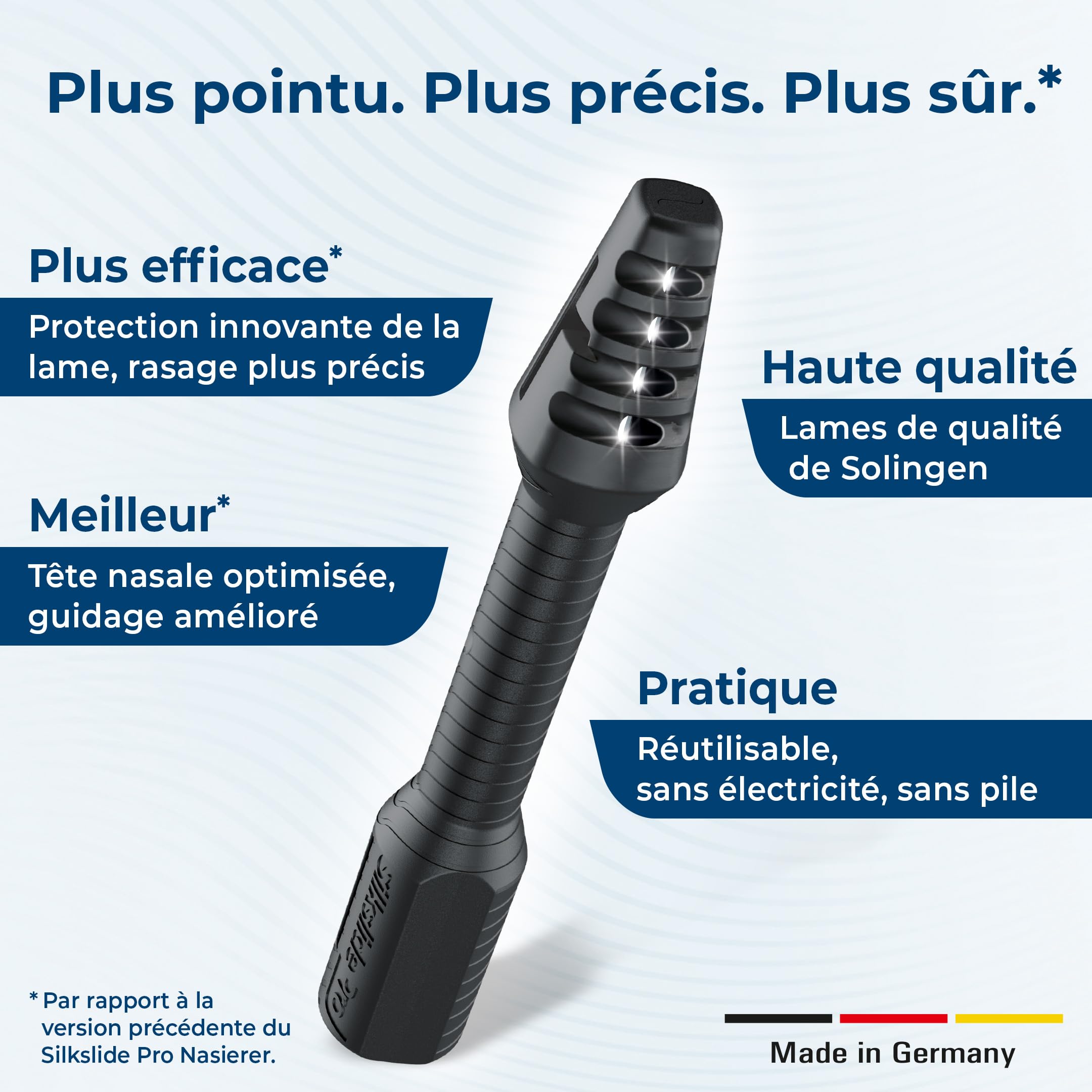 Silkslide Pro golarka do włosów w nosie, w zestawie ceramiczny stojak, delikatne, bezpieczne i dokładne usuwanie włosów z nosa, zoptymalizowana głowica nawilżająca, lepsze prowadzenie, wysokiej