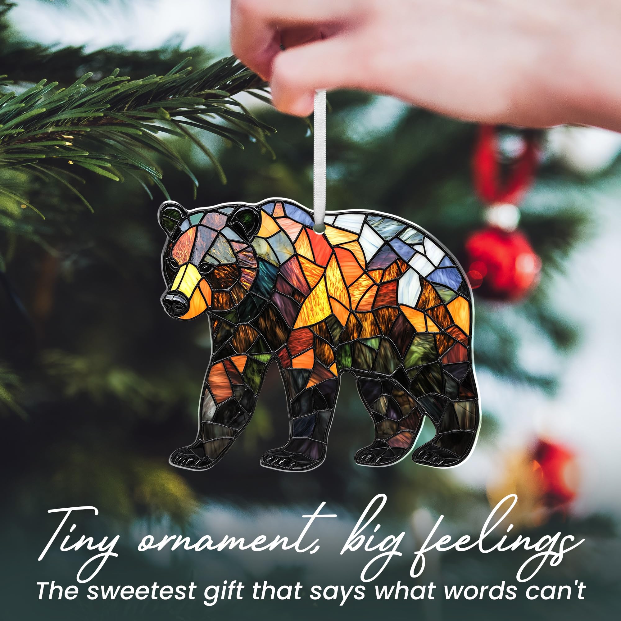 FLAGWIX Christmas Bear Gifts for Women - 2D Flat (Not 3D) Acrylic Christmas Ornaments 2025 Tree - Brown Bear Ornaments, Animal Lover Birthday Gifts for Women Men Mom Dad Friend, Animal Lovers Gift
