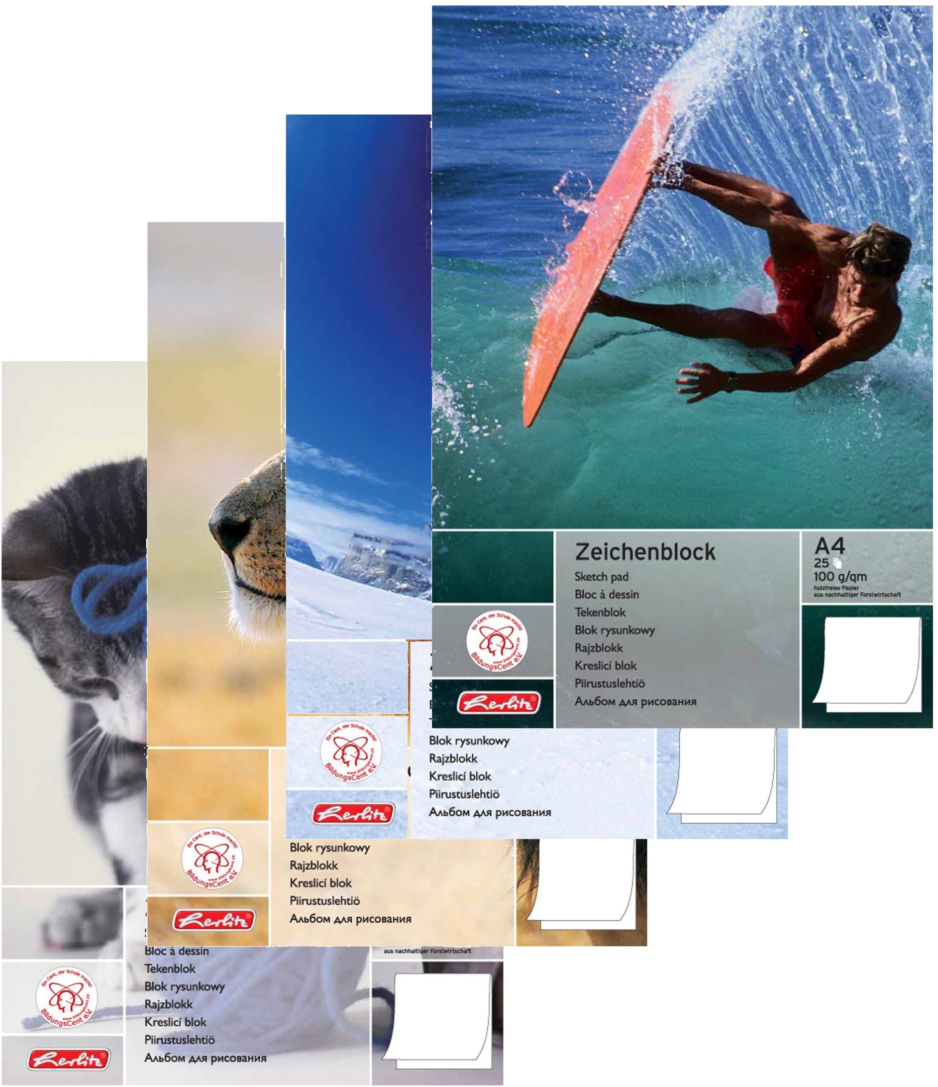Herlitz Zeichenblock A4 100 g/m², 25 Blatt, sortiert