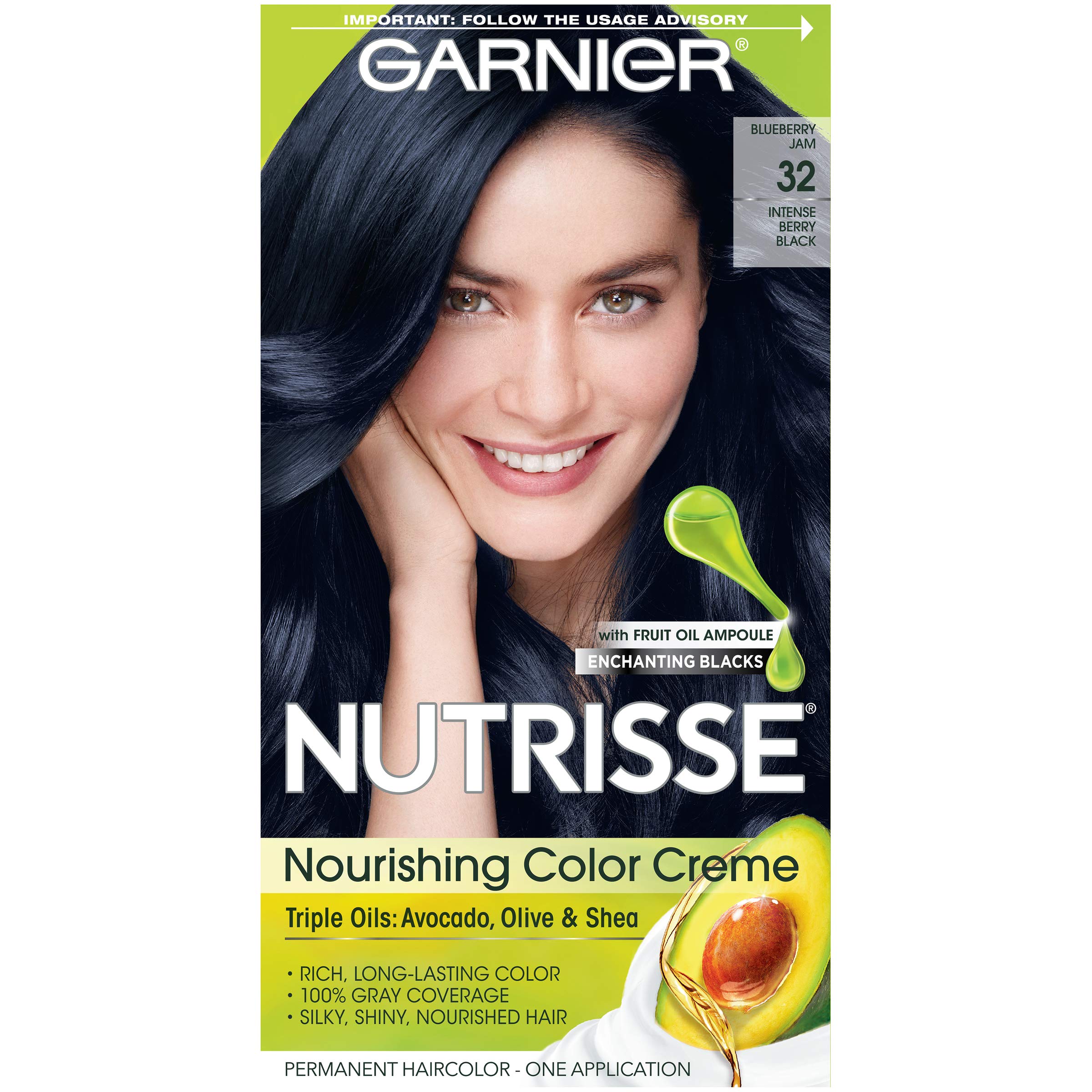 Garnier Hair Color Nutrisse Nourishing Hair Color Creme, Blueberry Jam 32, Intense Berry Black, 1 Count