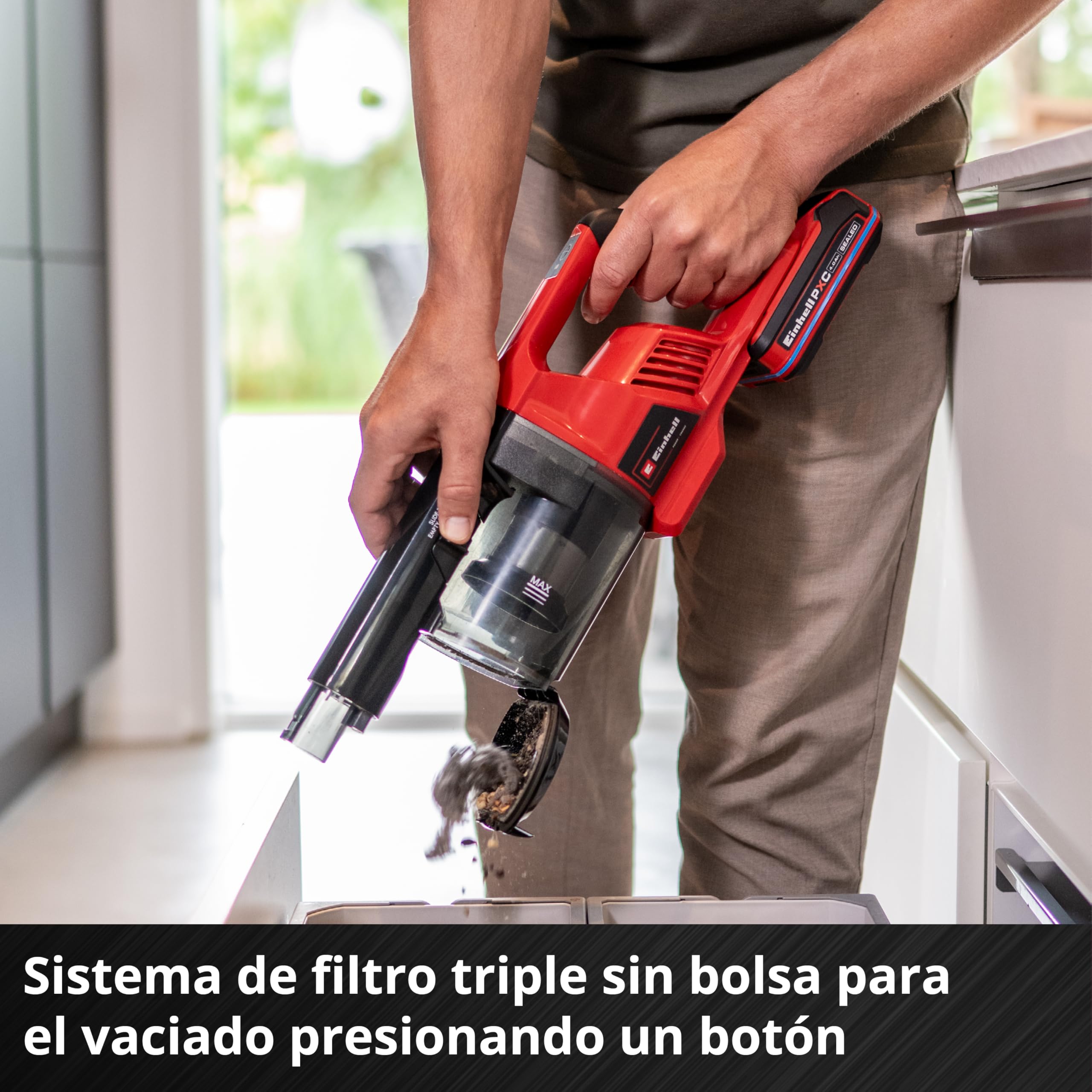 Einhell Aspirador de Mango con batería TE-SV 18 Li-FLX-Solo | PXC | 18 V | sin bolsa | ciclónico | 2 modos aspiración | tubo articulado | sistema de filtro triple | sin batería