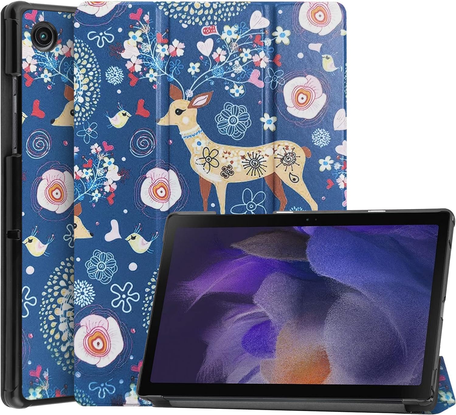 SwooK Cover Case for Samsung Galaxy Tab A8 10.5 Inch 2022 Model SM-X200 X205 X207 Ultra Slim Lightweight Hard Back Flip Cover with Tri-Fold Stand Case (Jungle Deer, Galaxy Tab A8 10.5 inch)
