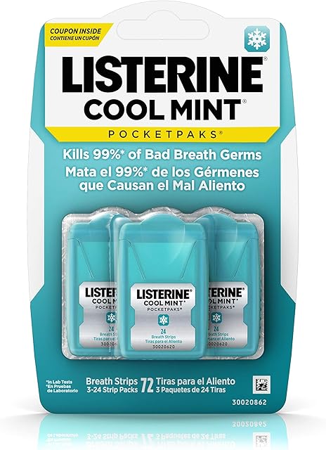 Listerine Pocketpaks listki odświeżające do pielęgnacji jamy ustnej Oral Care Strips, miętowe, Cool Mint, 72 listki