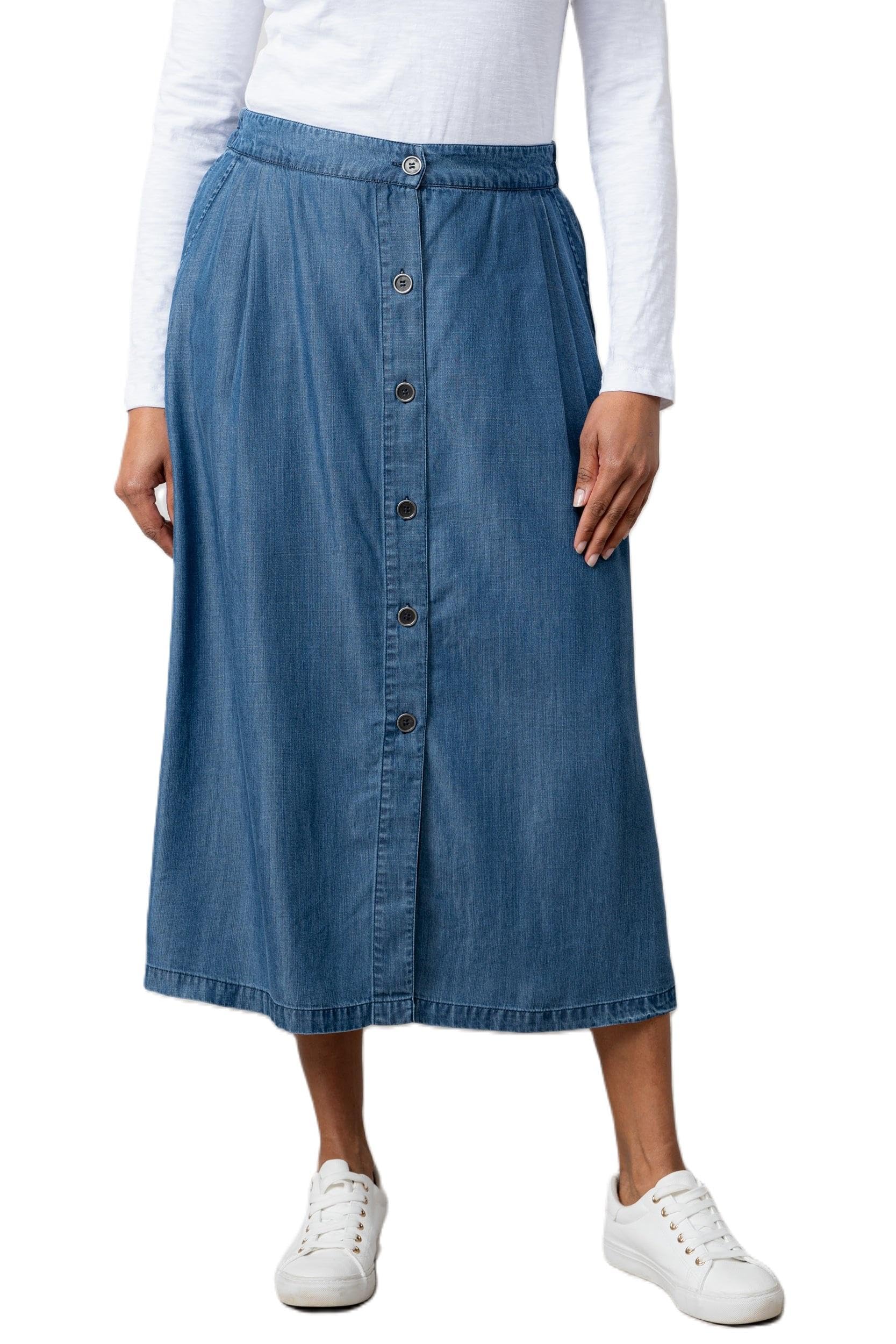 Lily & Me Blue Holly Tencel™ Denim Elasticated Waist Midi Skirt - 10