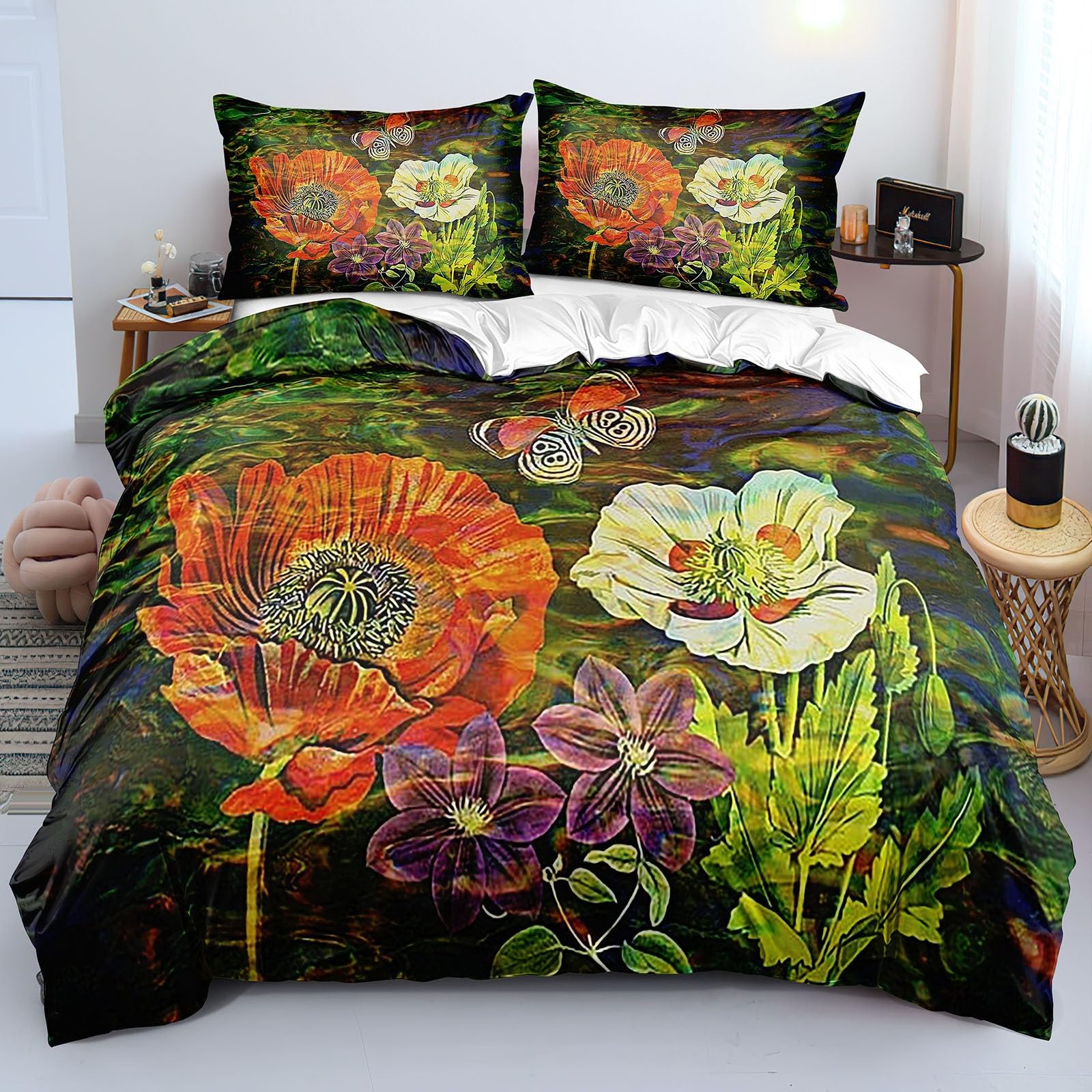 Peinture housse de couette grand lit double au motif floral