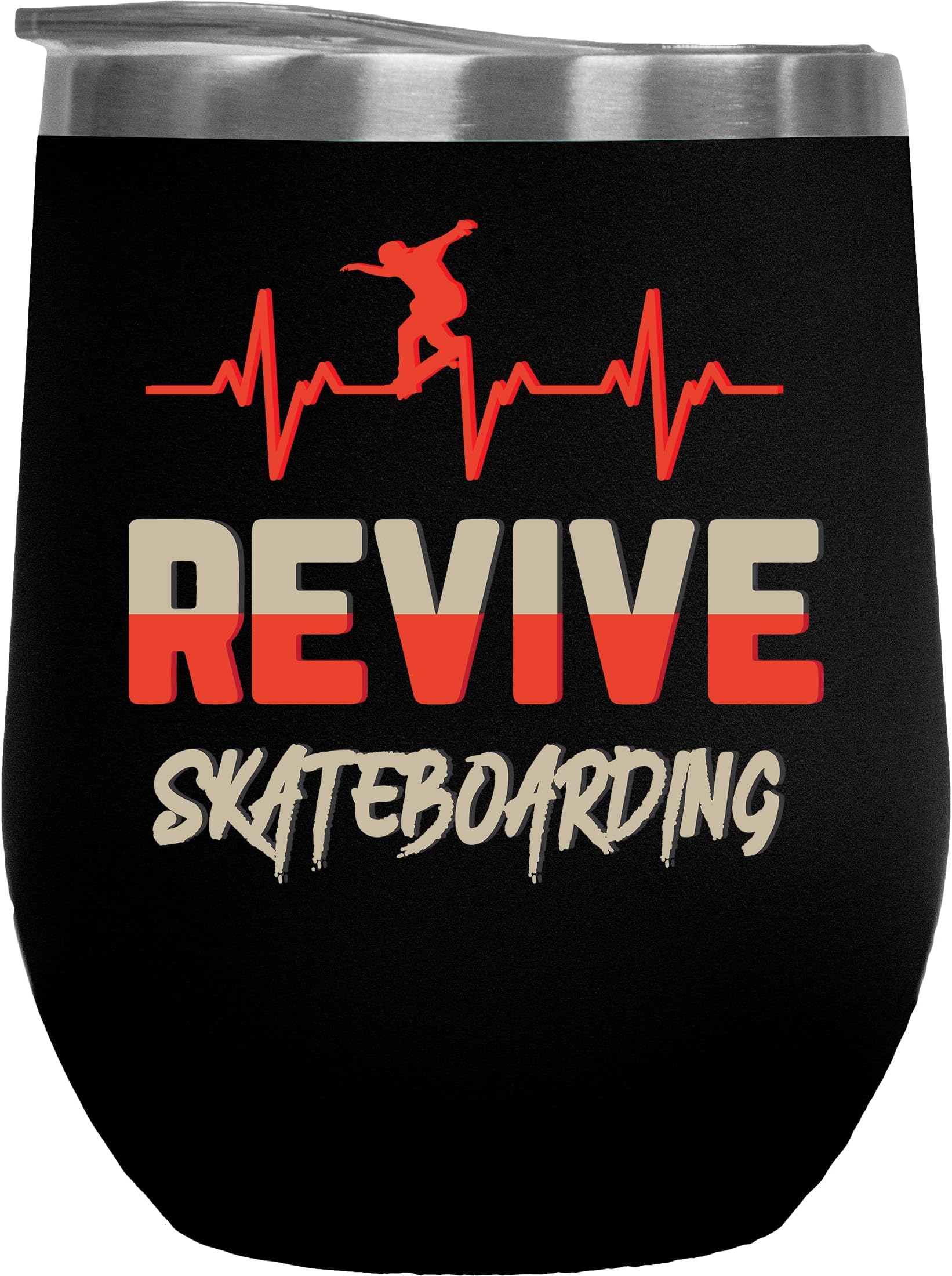 Revive Skateboarding White Coffee & Tea Mug for Skateboard Skaters - 12oz Wine Tumbler Black