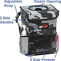 Vista 16 de EPAuto Bote de basura impermeable para automóvil con tapa y bolsillos de almacenamiento, color verde camuflaje