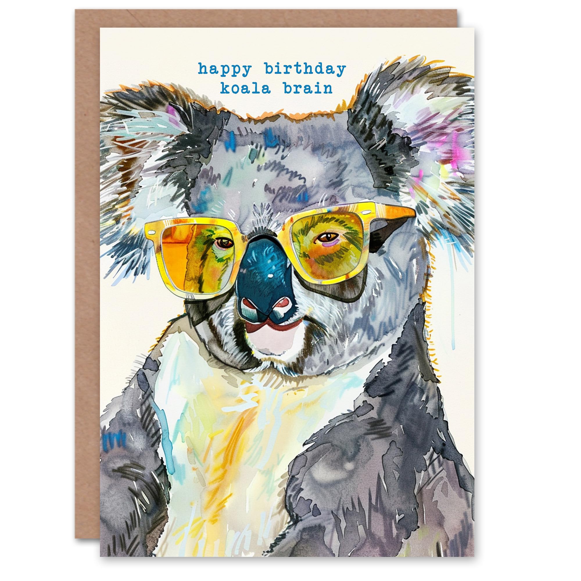 Artery8 Koala Brain Animal With Sunglasses Funny Cheeky Blank For Him Or Her Art Birthday Card