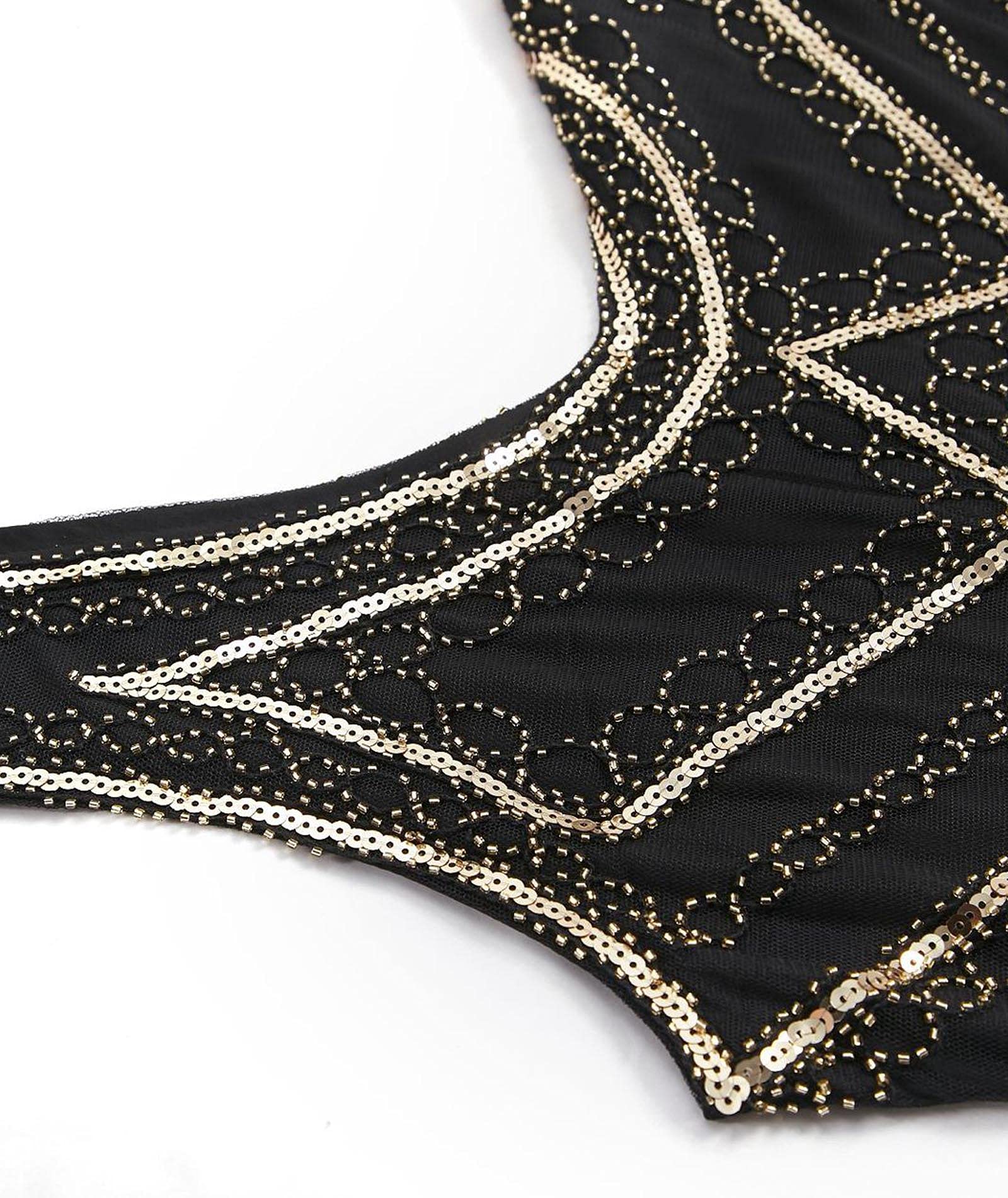 HAHAEMMA - Robe - Style des années 1920 - Pour femmes - Motif : paon - Garçonne - Charleston - Gatsby - Paillettes - Ourlet à pompons - Pour cocktail et bal des finissants