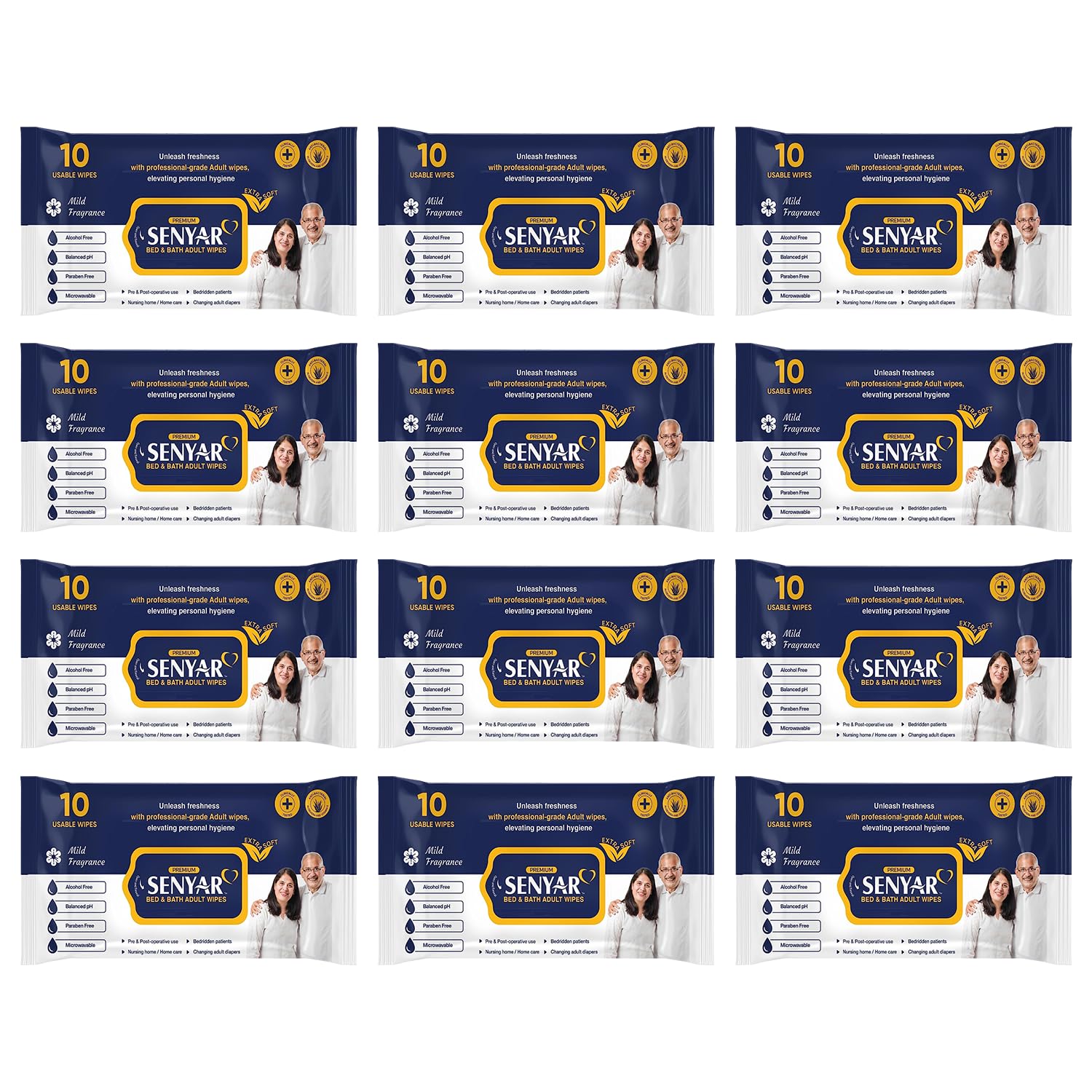 SENYAR Bed and Bath Adult Wipes Enriched with Aloe Vera and Vitamin(10 Wipes per Pack, Pack of 12) (B0C866QWZ3) Amazon Price History, Amazon Price Tracker