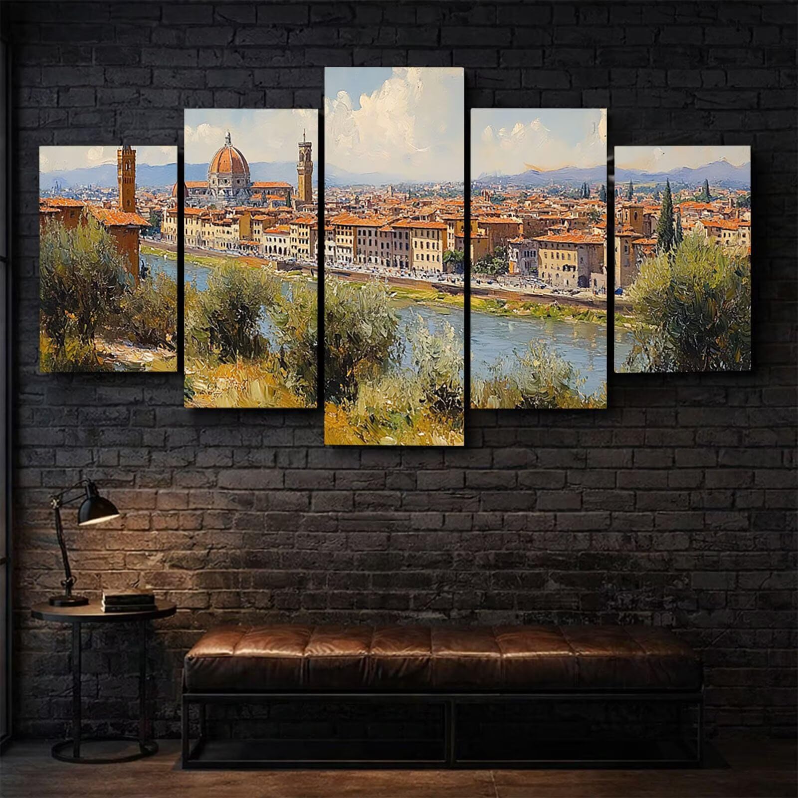 5 Pack Pintar por Numeros Adultos Ciudad Tres Tamaños Luminoso YCBZ-0677 | Cuadros Decoracion Salon Modernos Florencia con Brilla por la Noche Pintura Acrilica y Pinceles para Home Decoration Regalo