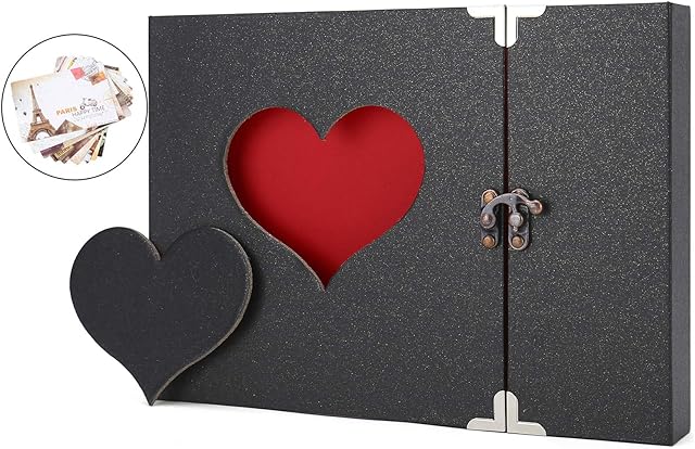 AIOR Photo Albums Scrapbook, DIY Scrap books with Gift Box Personalized Memory Book, Vintage Love Heart 50 Black Pages Wedding Guest Book, Birthday Gift for Women Wife Girls, Black