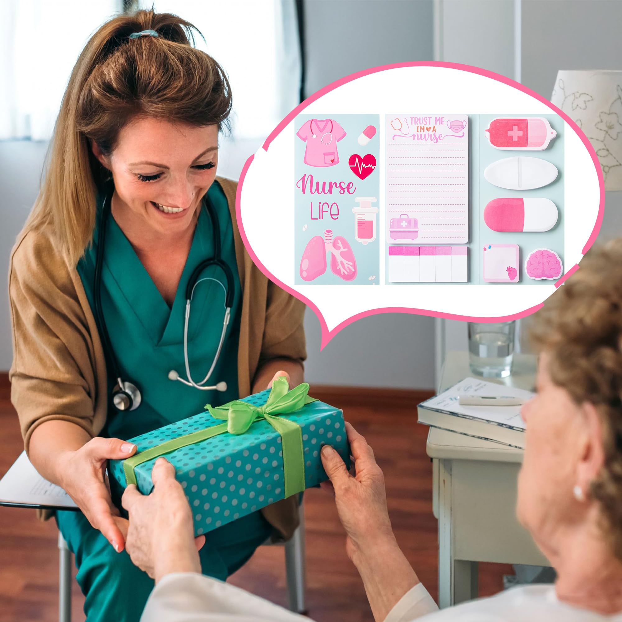 TIESOME Large Funny Nurse Sticky Notes, 8 Pack Nursing Self Stick Note Pads Medical Themed Cute