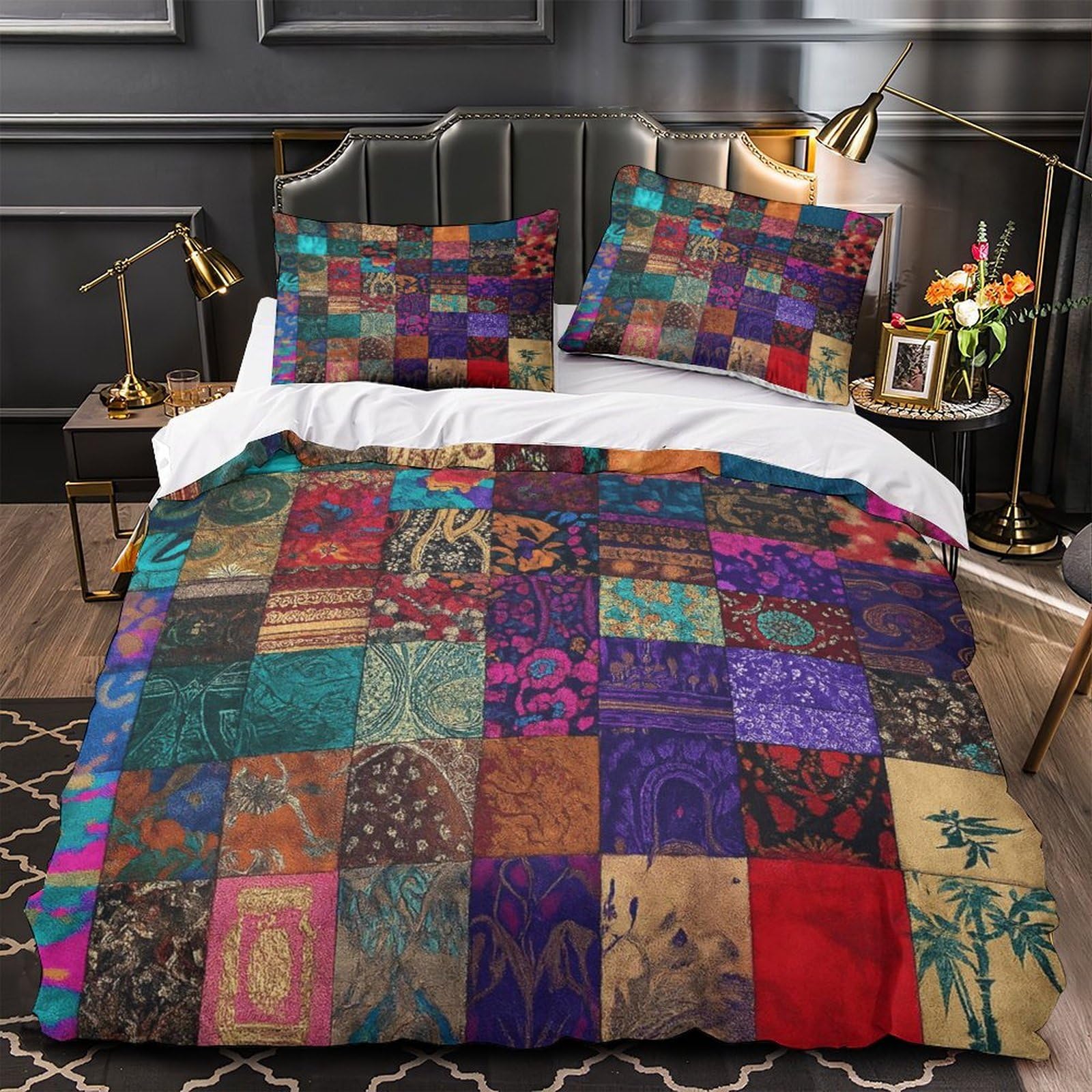 MMDASBVPE Textile Patterns Comforter Cover 3D Print Wrinkle-Resistant 3PCs Bed Linen Hidden Zipper Quilt Cover Extra Soft Durable for Teens Youth Adults Women Kids Boys Single（140x200cm）