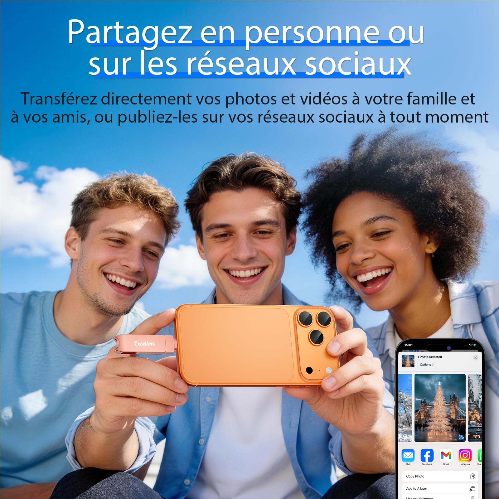 Cle USB iPhone Stockage 128 Go, sans Application – Stockez Photos et vidéos, Cle USB pour iPhone/Pad/Android/PC