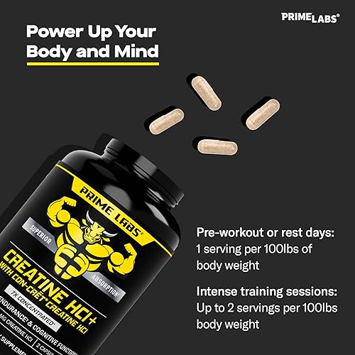 Miniatura 5 de Prime Labs Cápsulas de Creatina HCl - con CON-CRT, Extracto de Raíz de Rhodiola, y L-Teanina - Soporte Muscular, Resistencia, Función Cognitiva -