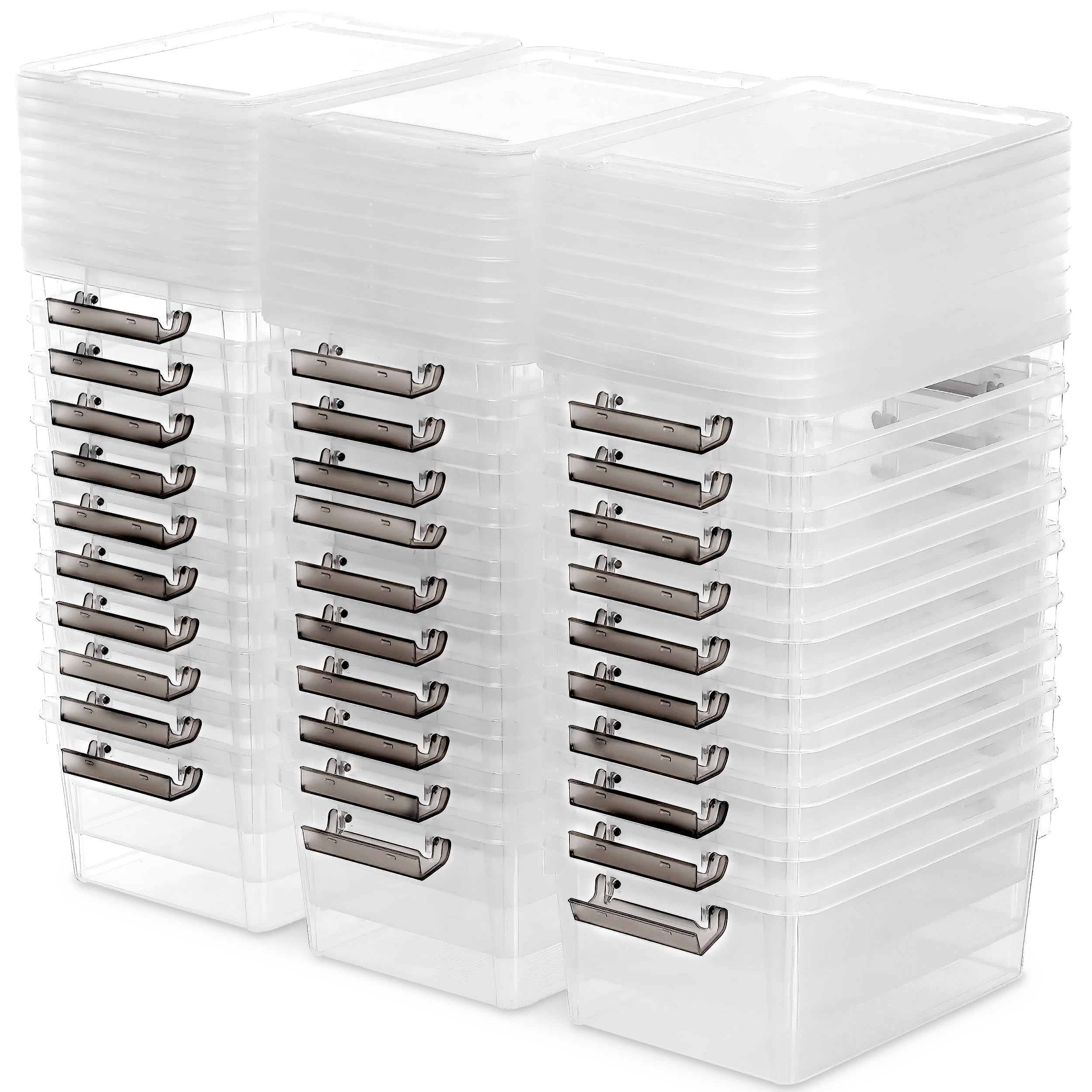 Citylife 1.3 QT 30 Packs Small Storage Bins Plastic Storage Container Stackable Box with Lids for Organizing, Clear White