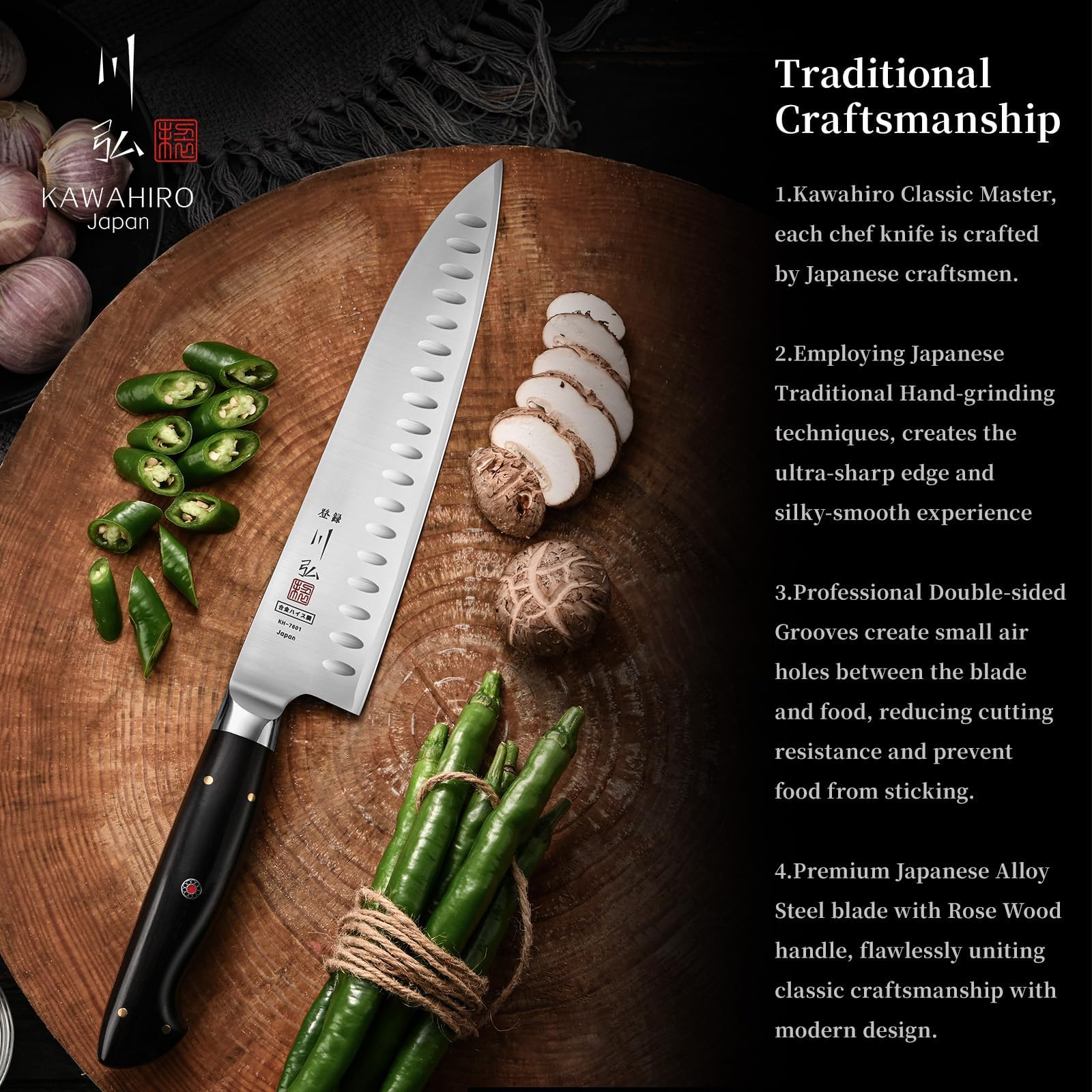 KAWAHIRO 9.5" Japanese Chef Knife, Handcrafted Kitchen Knife — Amazon image 7
