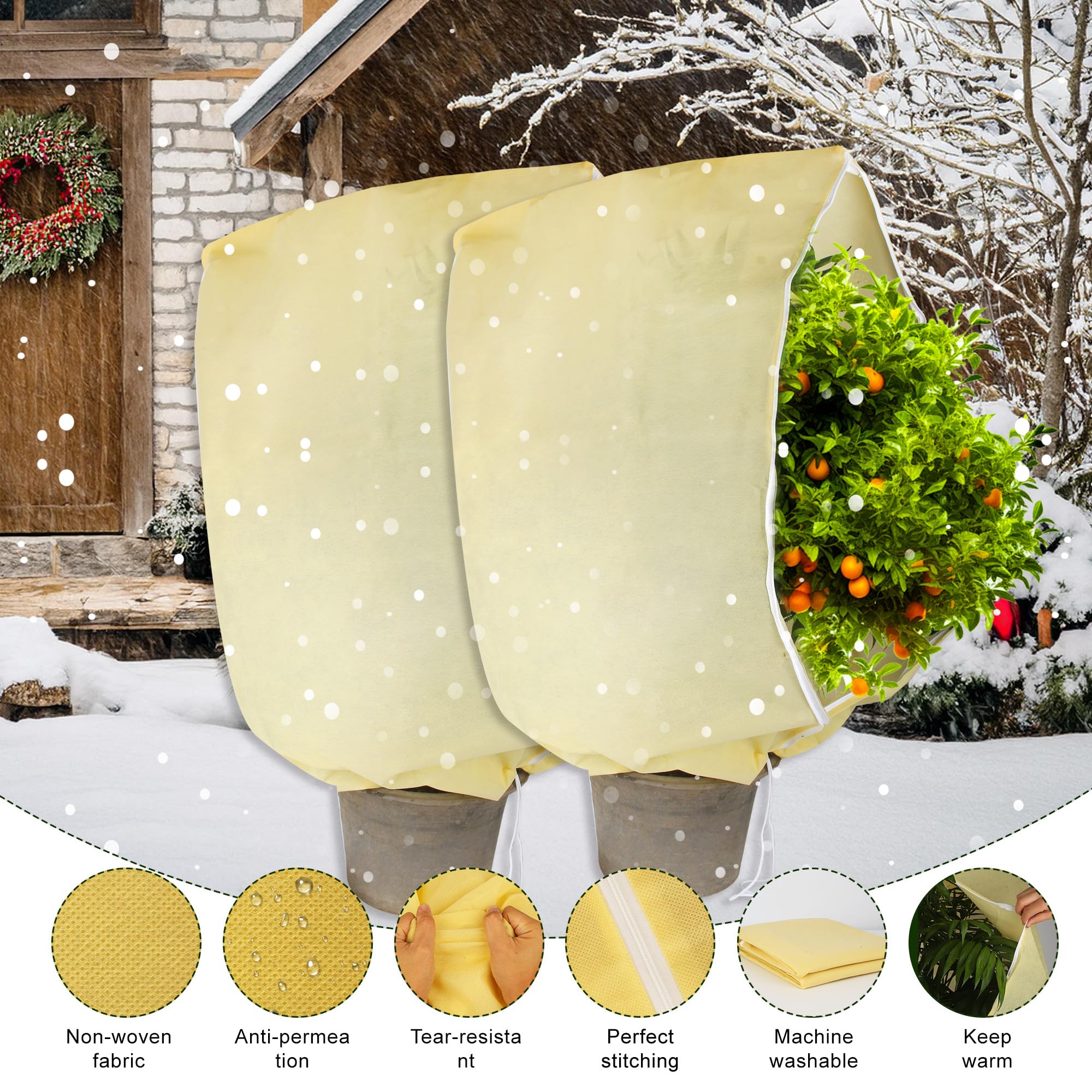 3 PCS Funda para Plantas 180x120cm 85g/m², Malla Antiheladas con Cremallera y Cordón, Manta Termica Plantas Resistente y Reutilizable, Cubre Plantas Invierno para Árboles y Arbustos