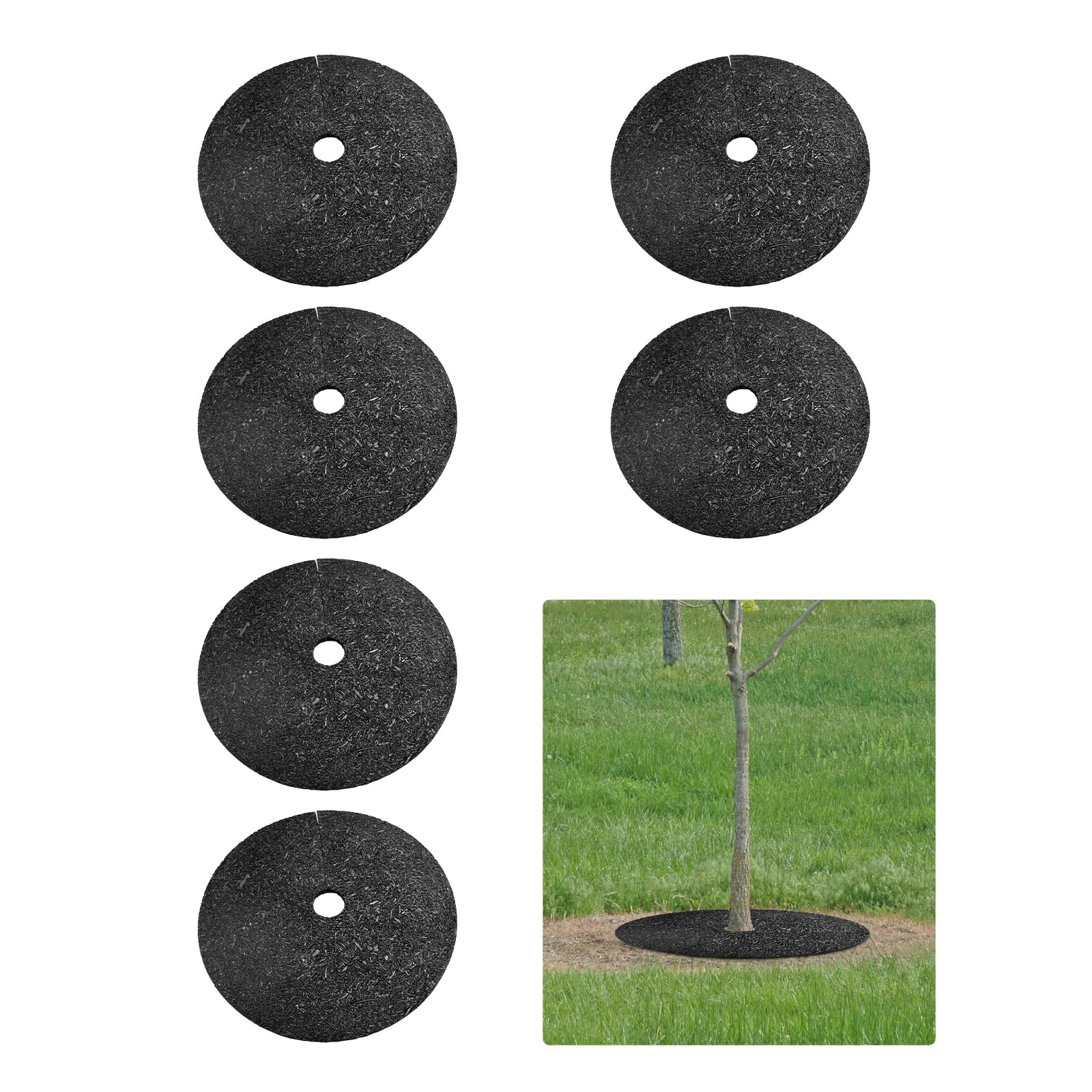 Aptliton Heavy Duty Rubber Mulch Tree Ring Mat for Landscaping – Weather Resistant, Reusable Weed Barrier – Protects Tree Roots & Grass, Easy Install, No Staples Needed, Black