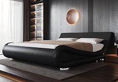 Allewie King Size Upholstered Platform Bed Frame with Ergonomic Adjustable Headboard Low Profile Sleigh Design for Elegant Bedroom