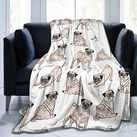 Pugs Dog Throw Blanket Flannel Plush Soft Warm Blankets 60