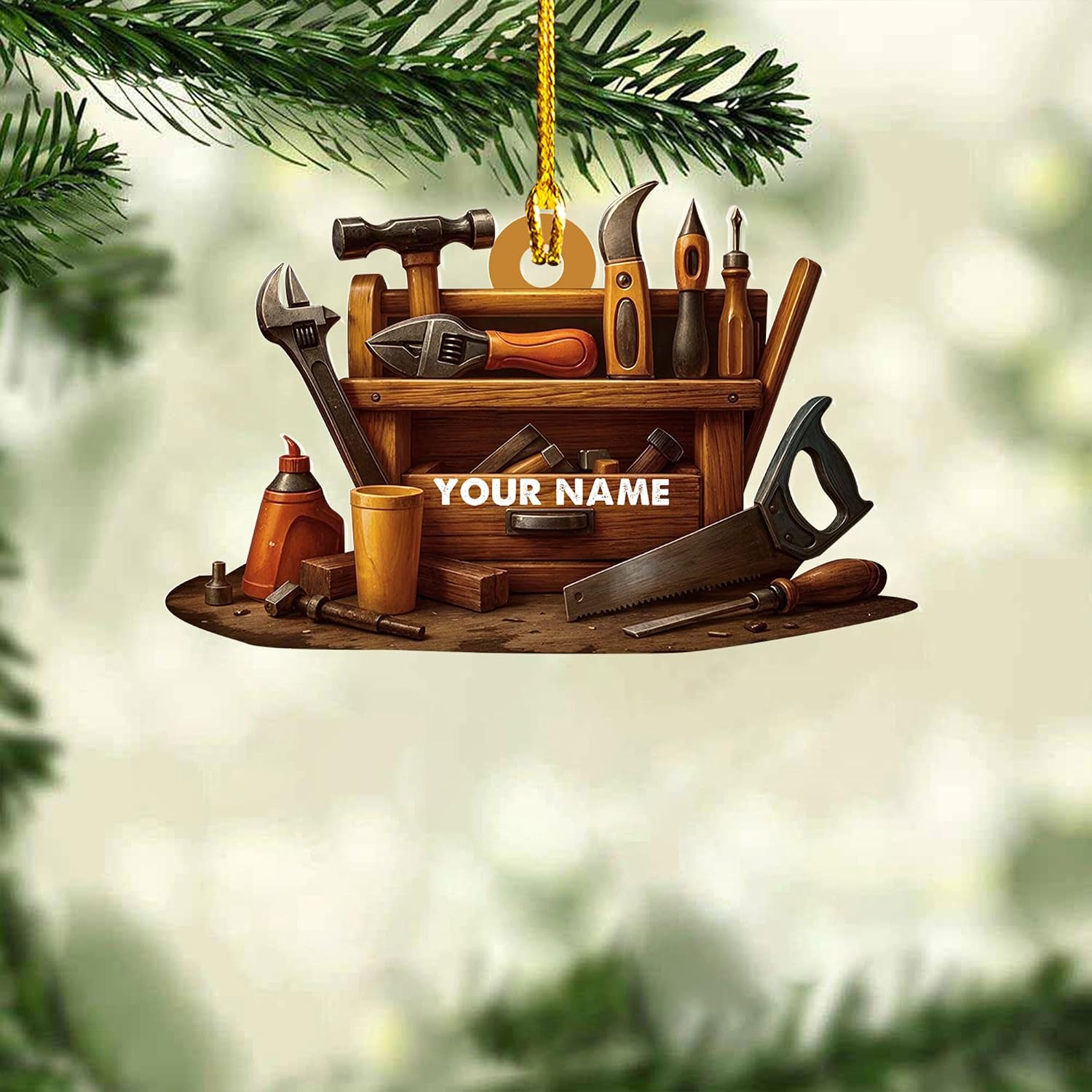 Personalized Carpenter Ornament, Custom Name Carpenter Toolbox Ornament, Carpenters Tool Set Ornaments, Woodworker Ornaments Gifts Men Decorations Xmas Tree (CPT6)